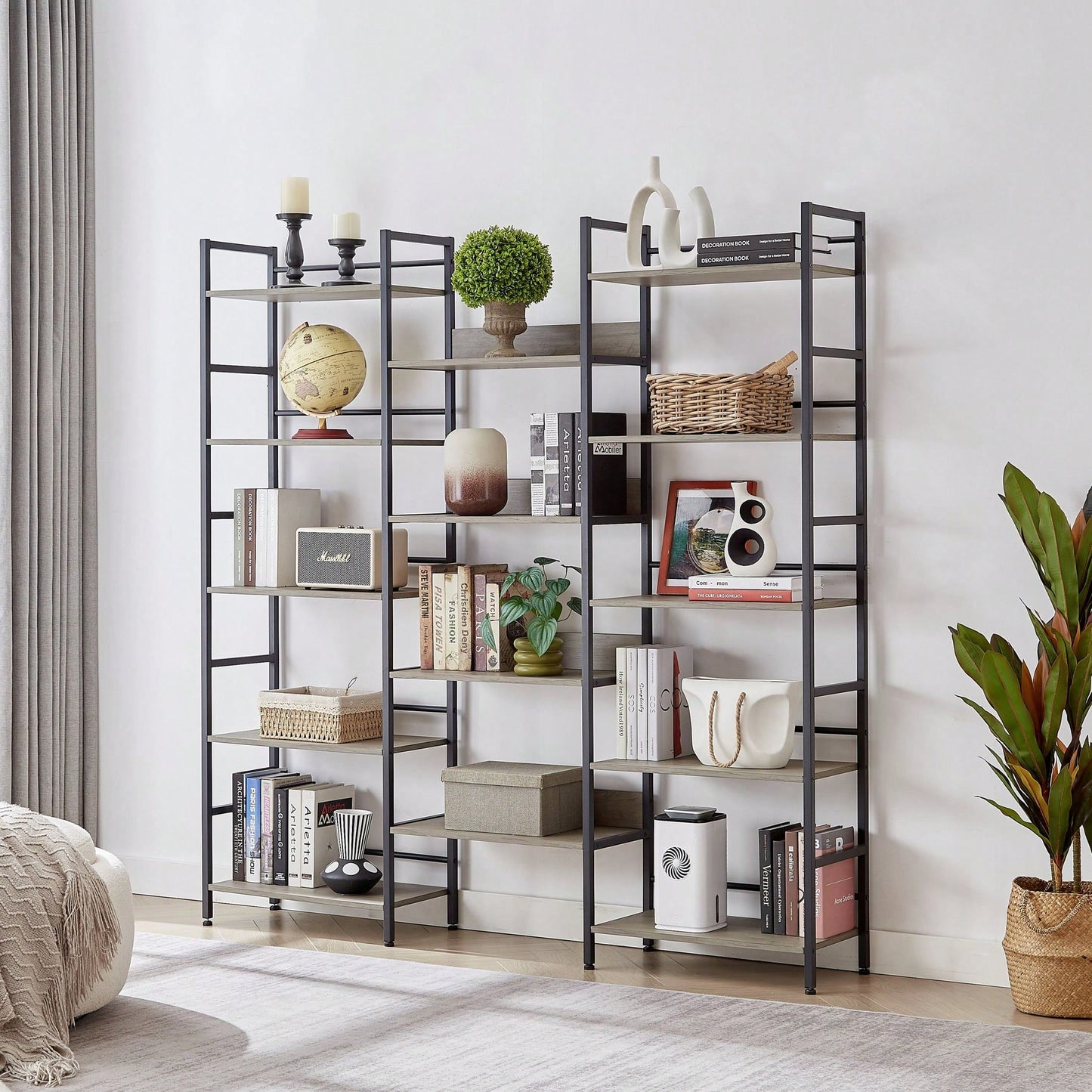 5-Shelf Bookshelves Industrial Retro Wooden Style Home And Office Large Open Bookshelves
