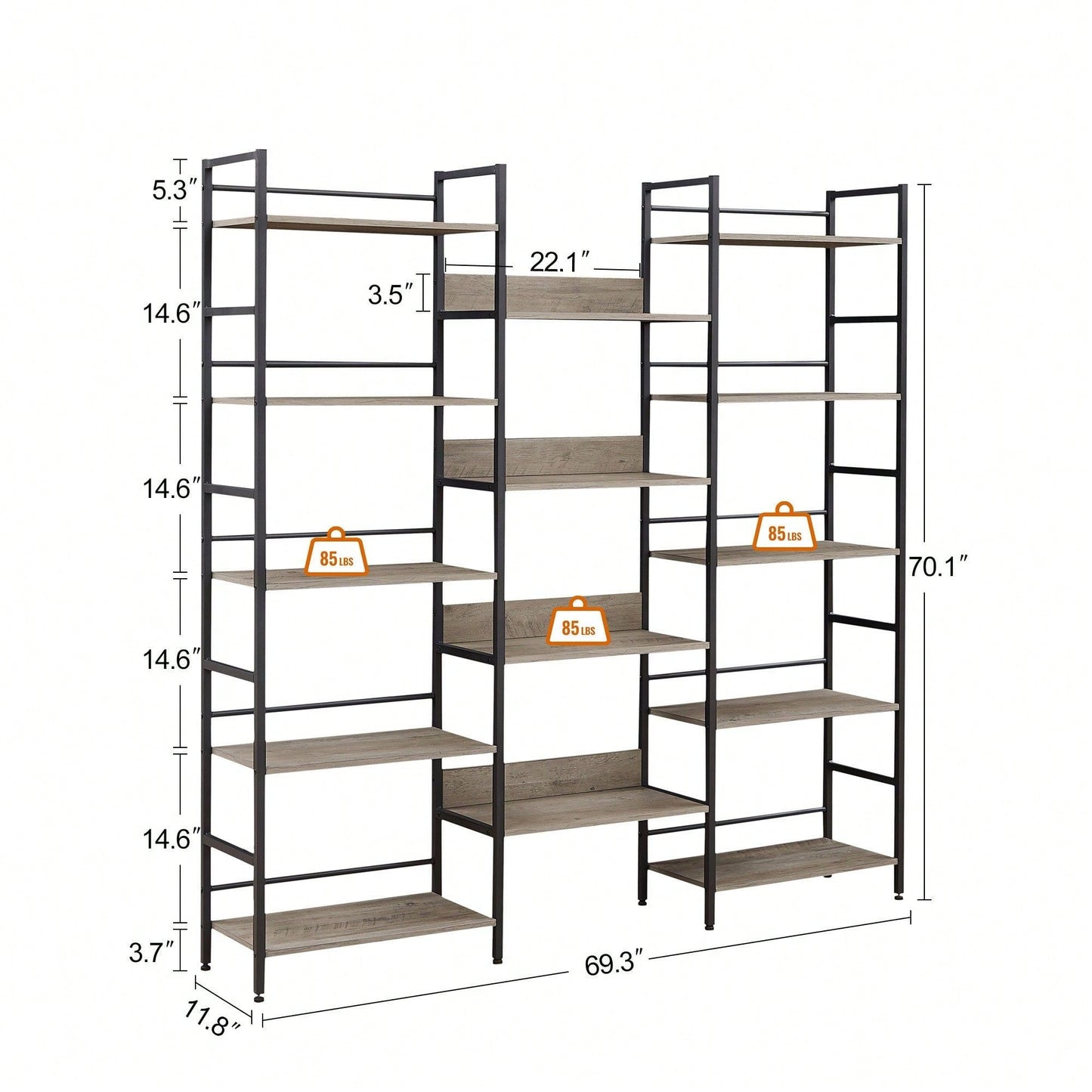 5-Shelf Bookshelves Industrial Retro Wooden Style Home And Office Large Open Bookshelves
