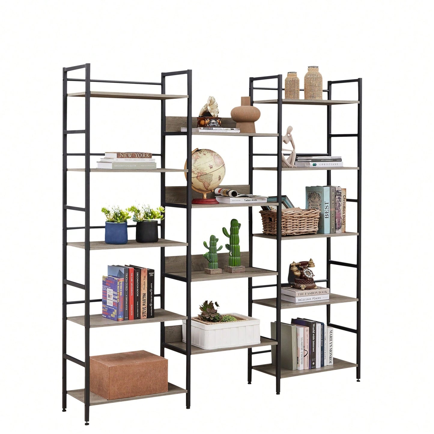 5-Shelf Bookshelves Industrial Retro Wooden Style Home And Office Large Open Bookshelves
