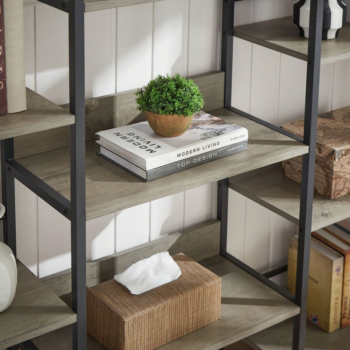 5-Shelf Bookshelves Industrial Retro Wooden Style Home And Office Large Open Bookshelves