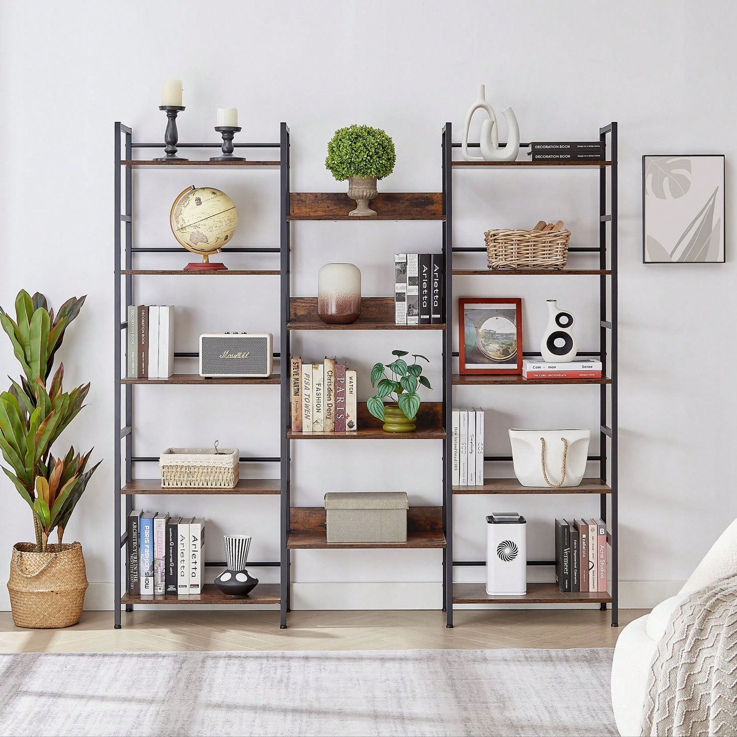 5-Shelf Bookshelves Industrial Retro Wooden Style Home And Office Large Open Bookshelves