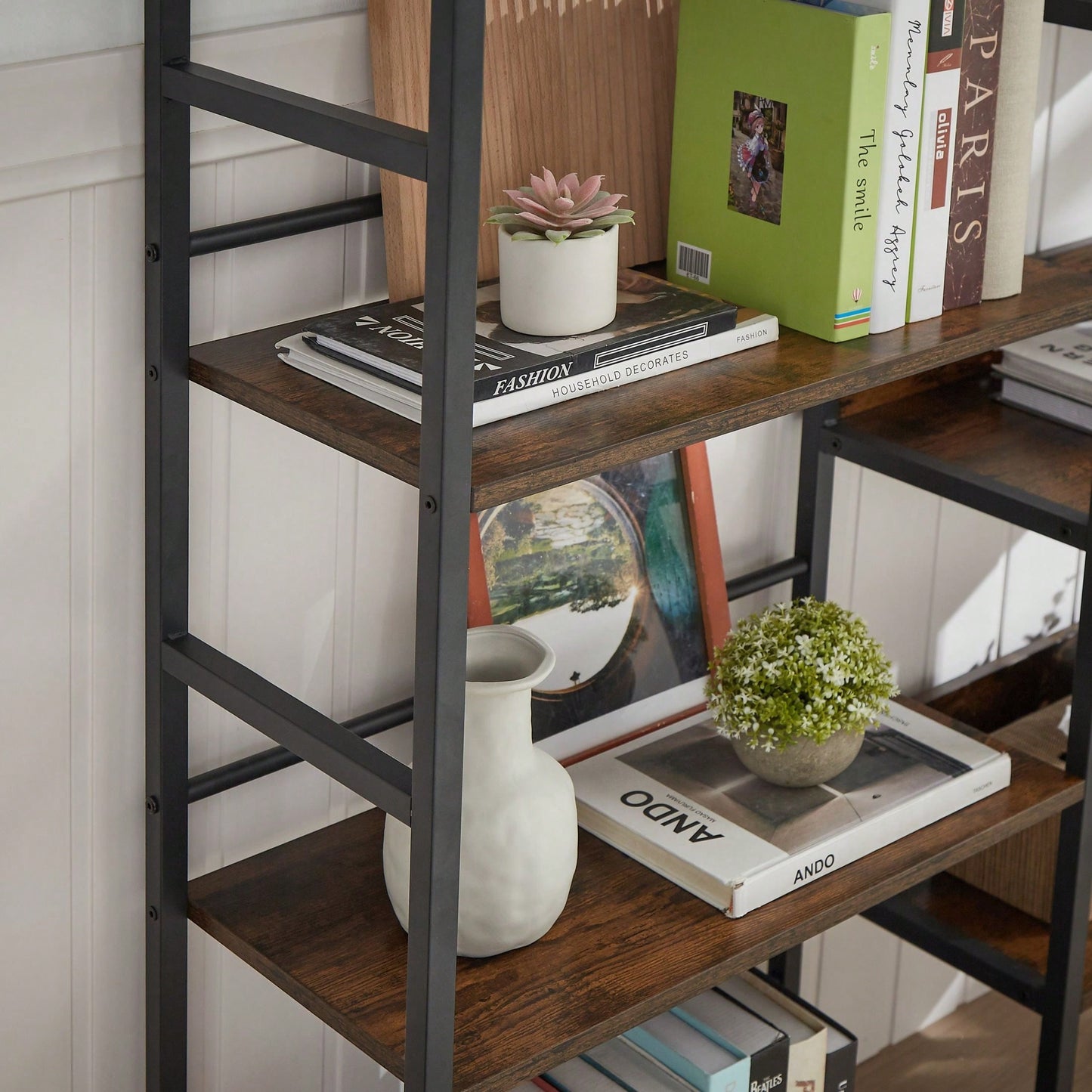 5-Shelf Bookshelves Industrial Retro Wooden Style Home And Office Large Open Bookshelves