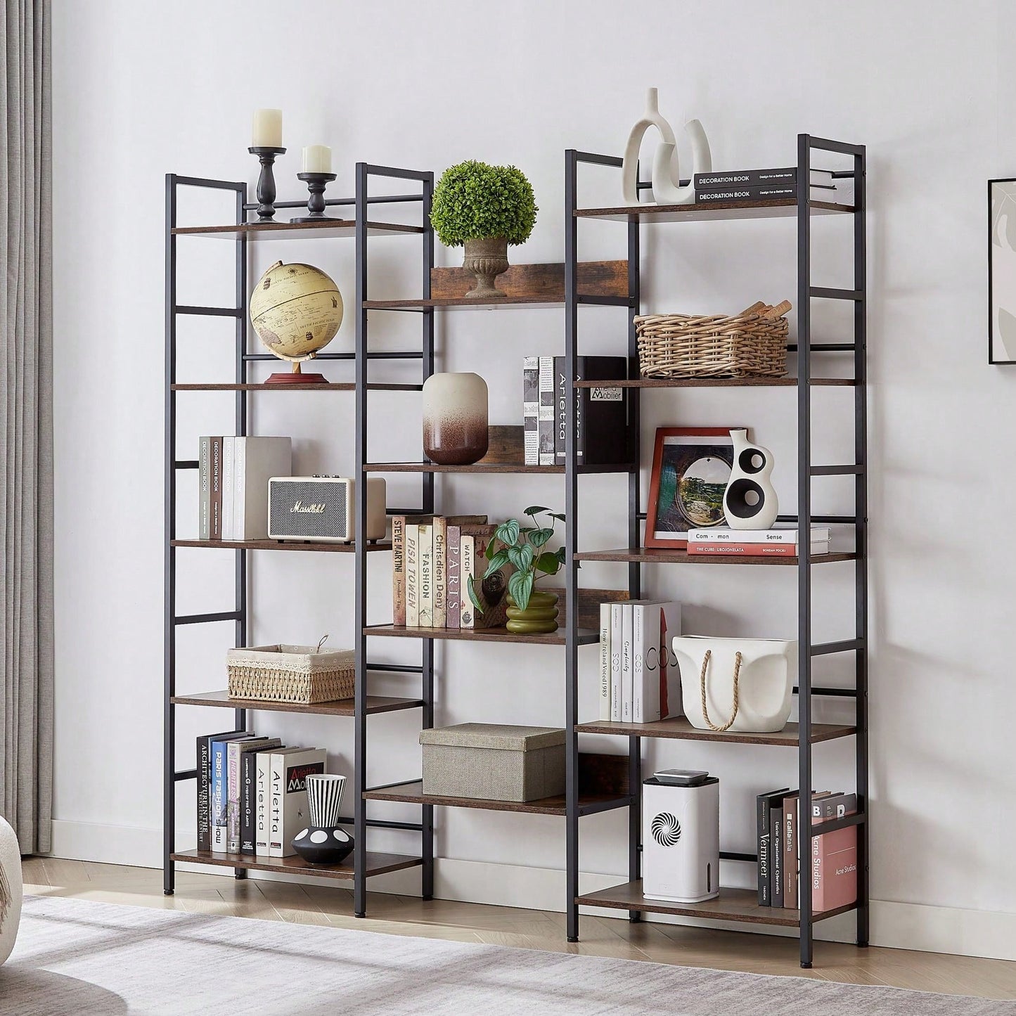 5-Shelf Bookshelves Industrial Retro Wooden Style Home And Office Large Open Bookshelves