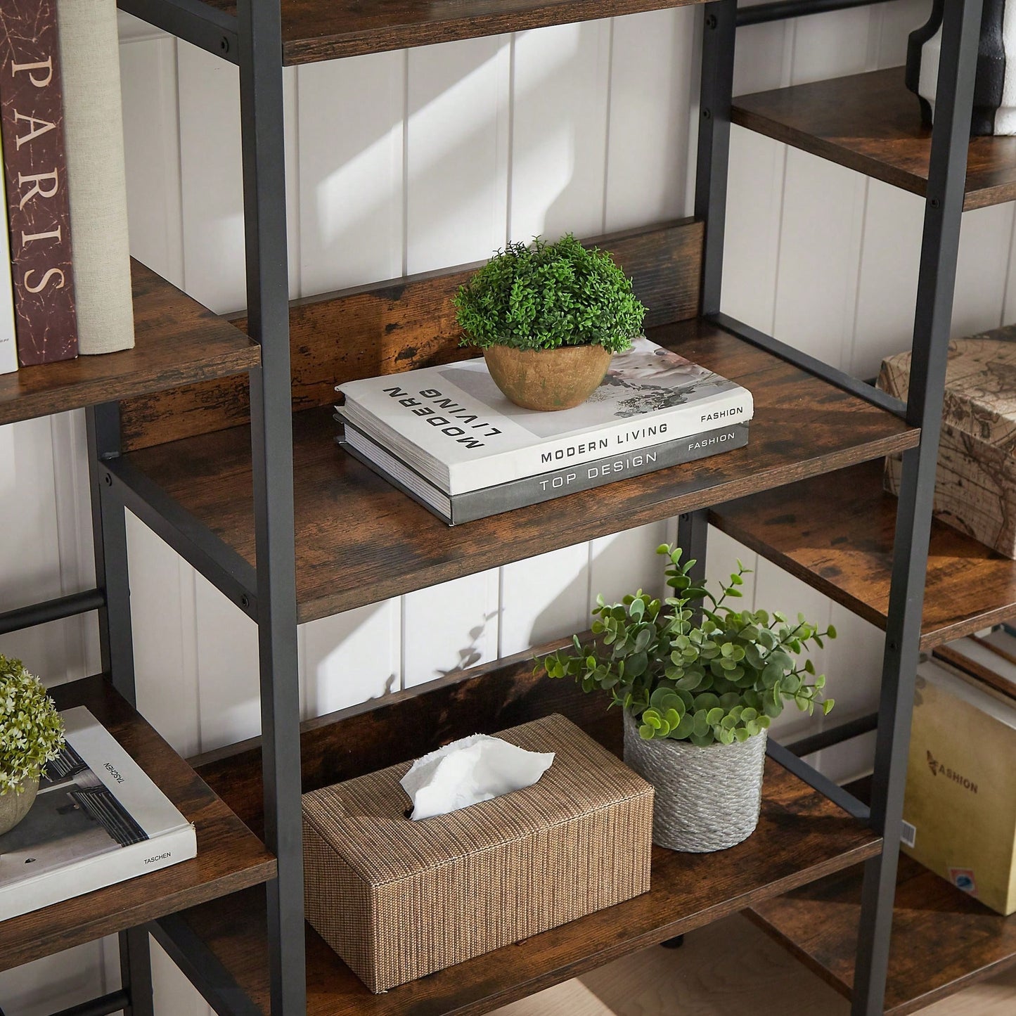5-Shelf Bookshelves Industrial Retro Wooden Style Home And Office Large Open Bookshelves