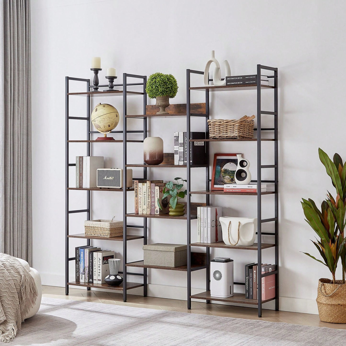 5-Shelf Bookshelves Industrial Retro Wooden Style Home And Office Large Open Bookshelves