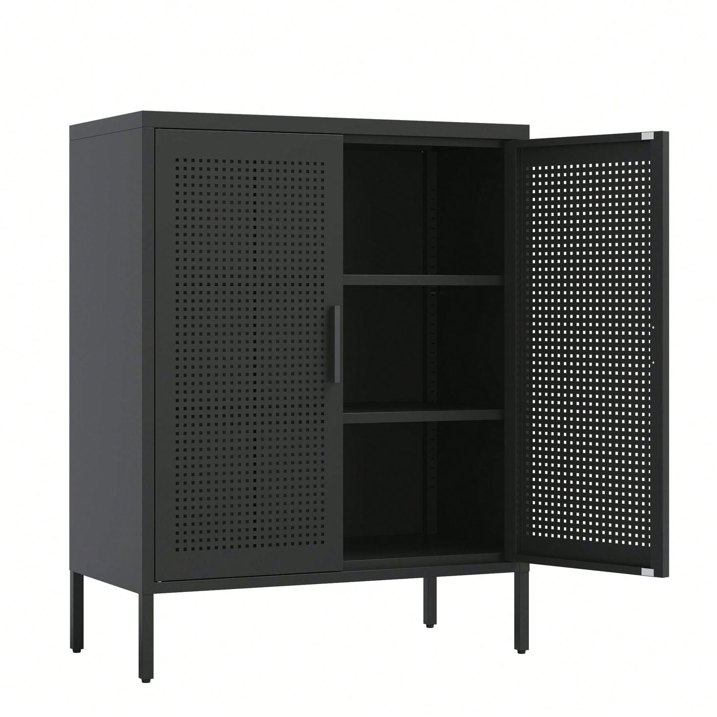 Lockable Metal Storage Cabinet with Adjustable Shelves for Home Office Garage School Gym Black