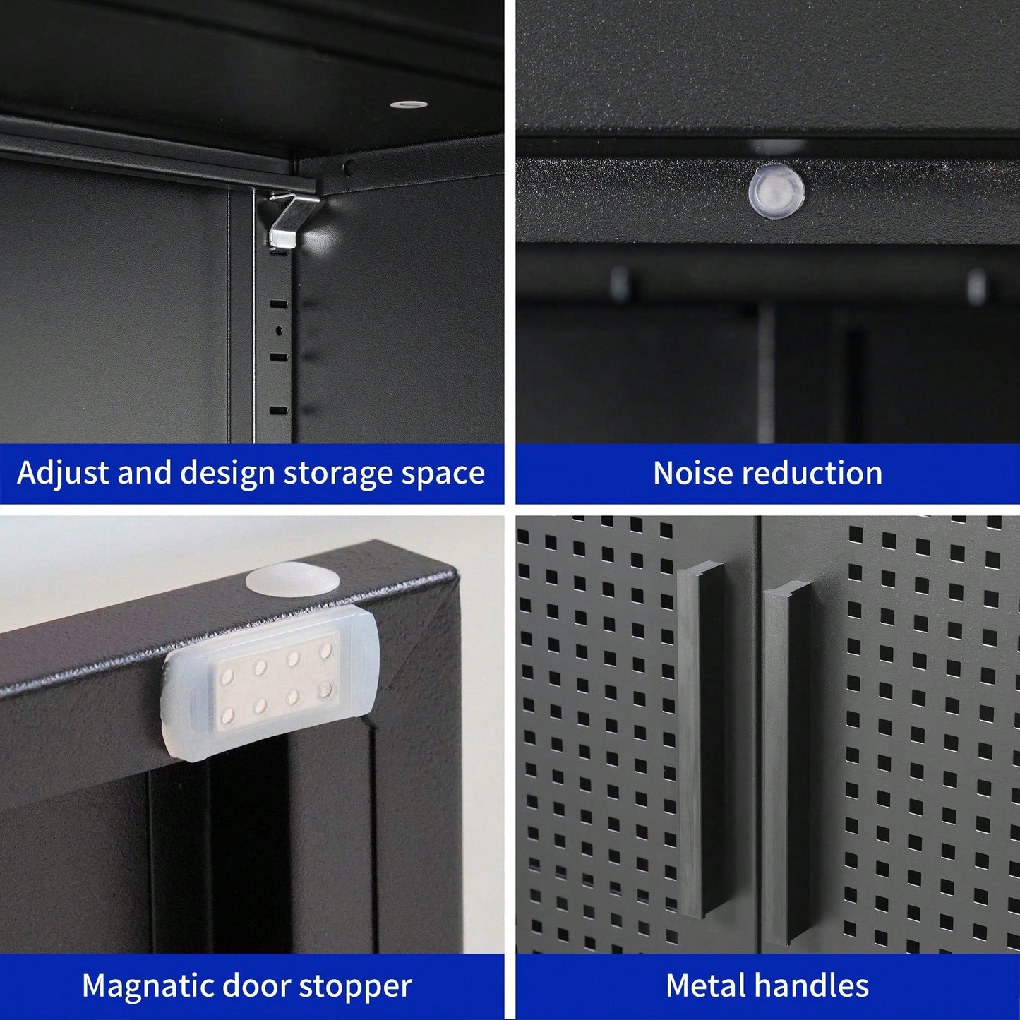 Lockable Metal Storage Cabinet with Adjustable Shelves for Home Office Garage School Gym Black