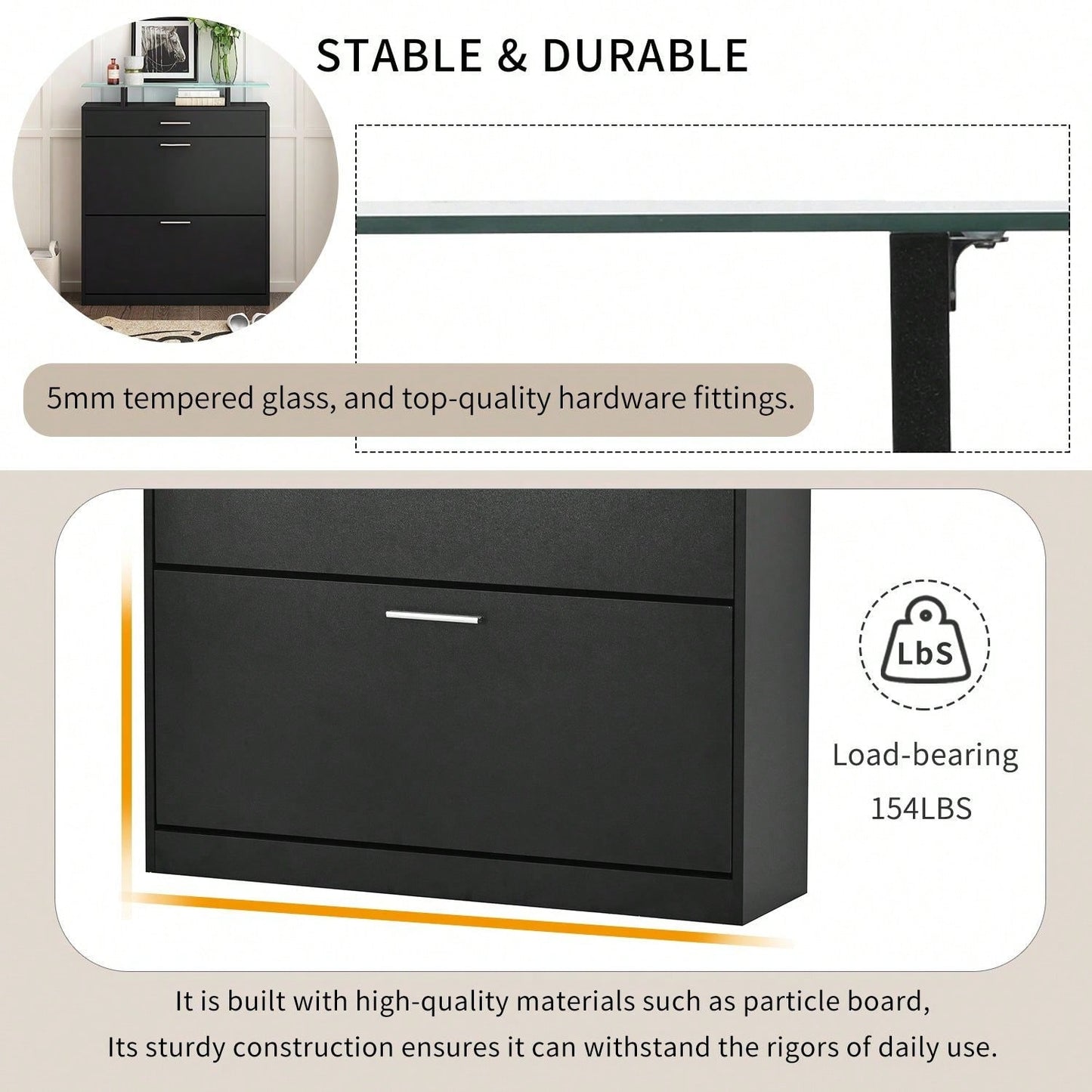 Slim Entryway Shoe Organizer with LED Light and 2 Flip Drawers for Hallway Storage