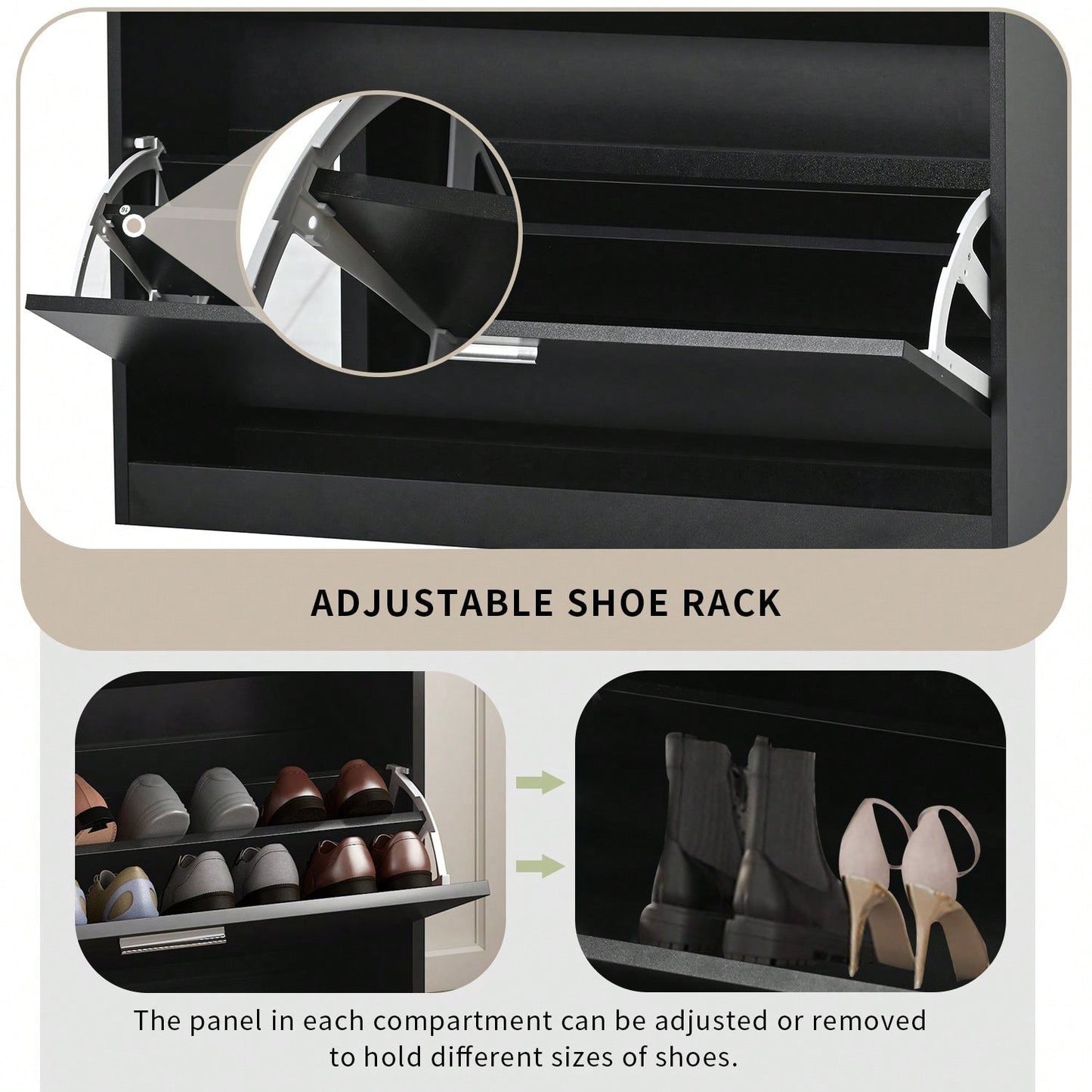 Slim Entryway Shoe Organizer with LED Light and 2 Flip Drawers for Hallway Storage