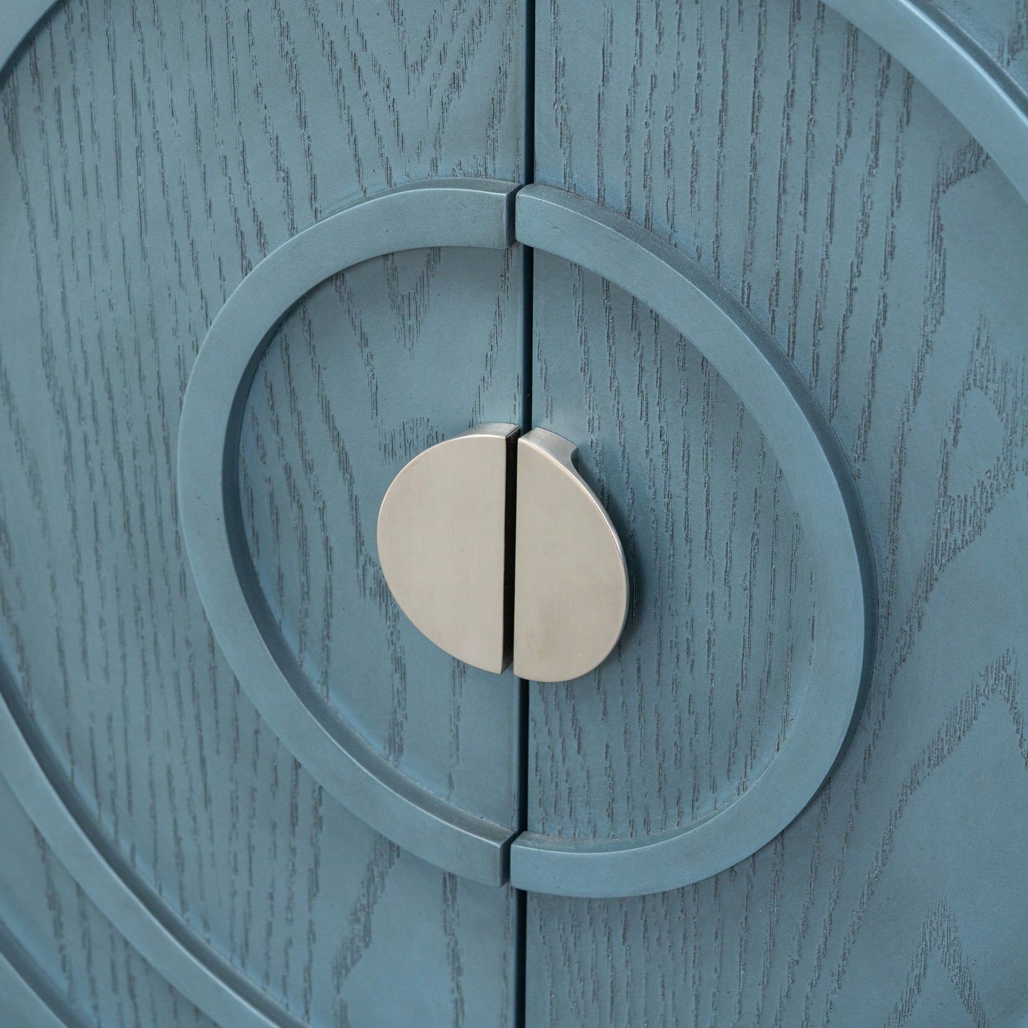 Retro Sideboard With Circular Groove Design, Round Metal Door Handle For Entrance, Dinning Room, Living Room