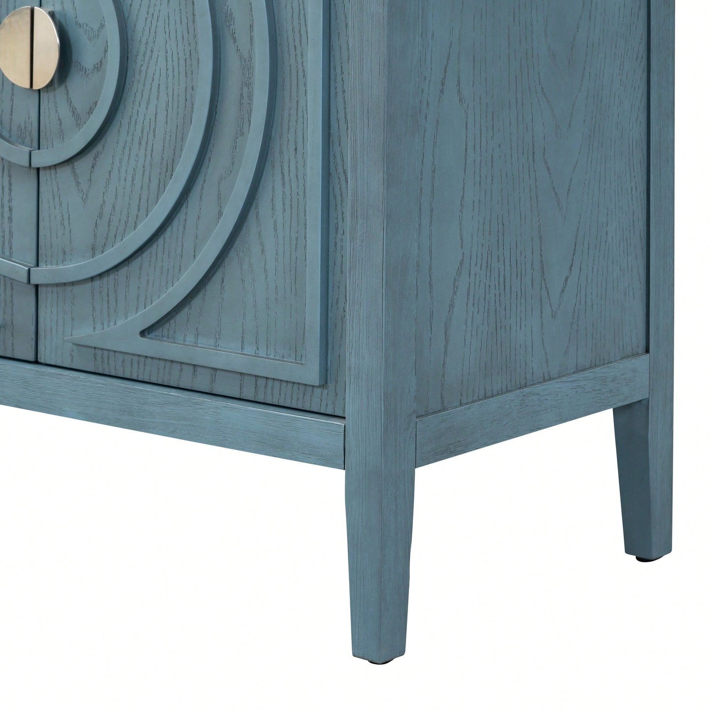 Retro Sideboard With Circular Groove Design, Round Metal Door Handle For Entrance, Dinning Room, Living Room