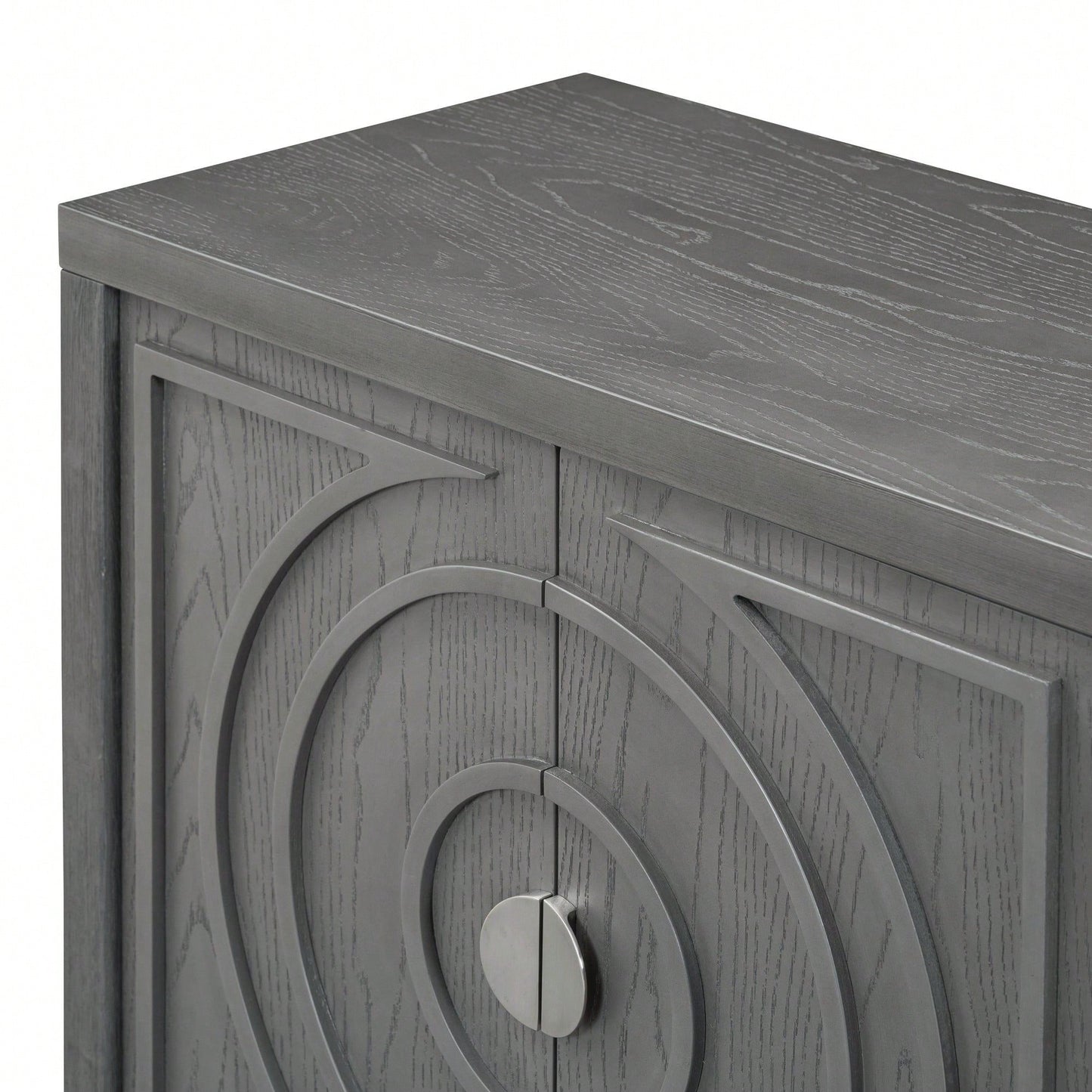 Retro Sideboard With Circular Groove Design, Round Metal Door Handle For Entrance, Dinning Room, Living Room