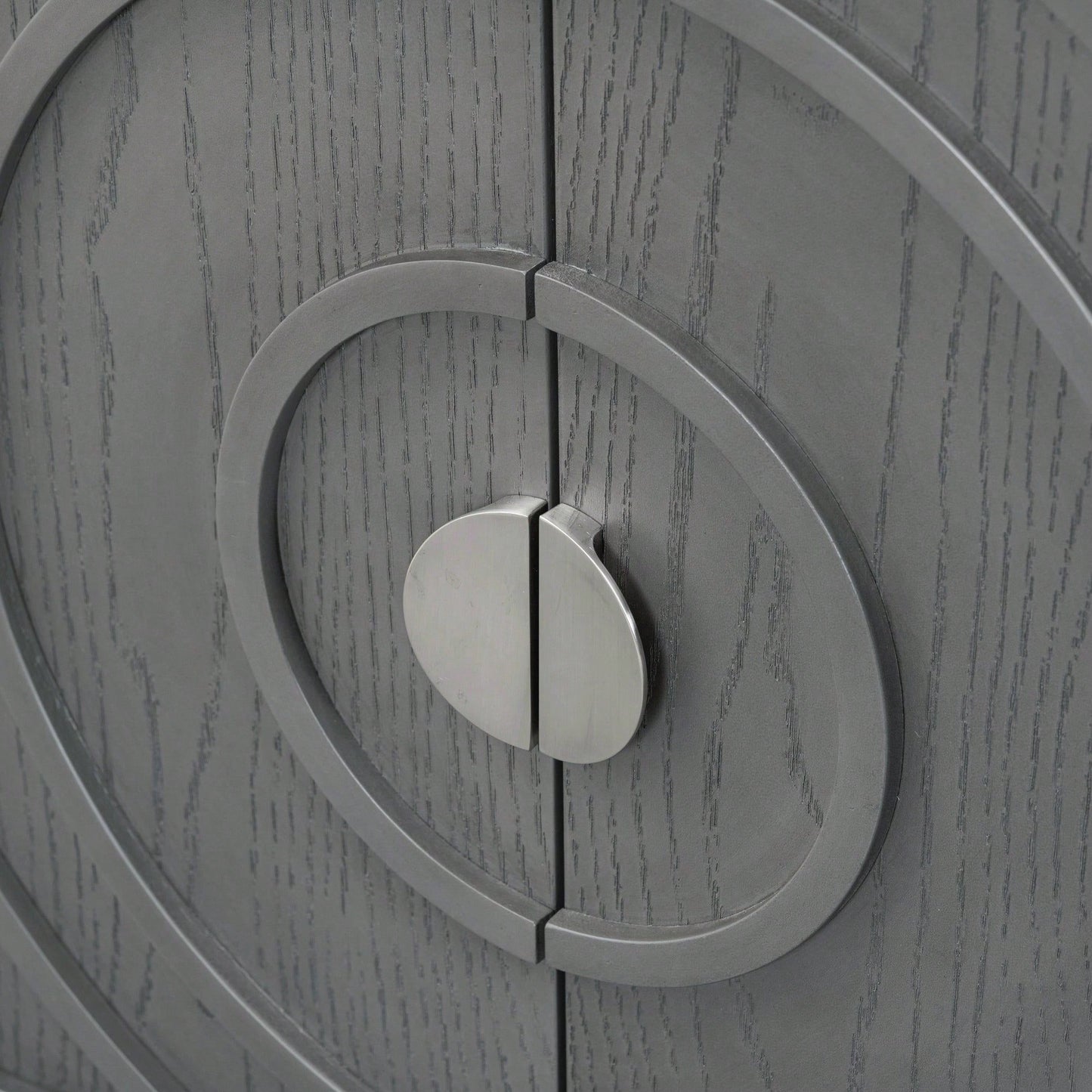 Retro Sideboard With Circular Groove Design, Round Metal Door Handle For Entrance, Dinning Room, Living Room