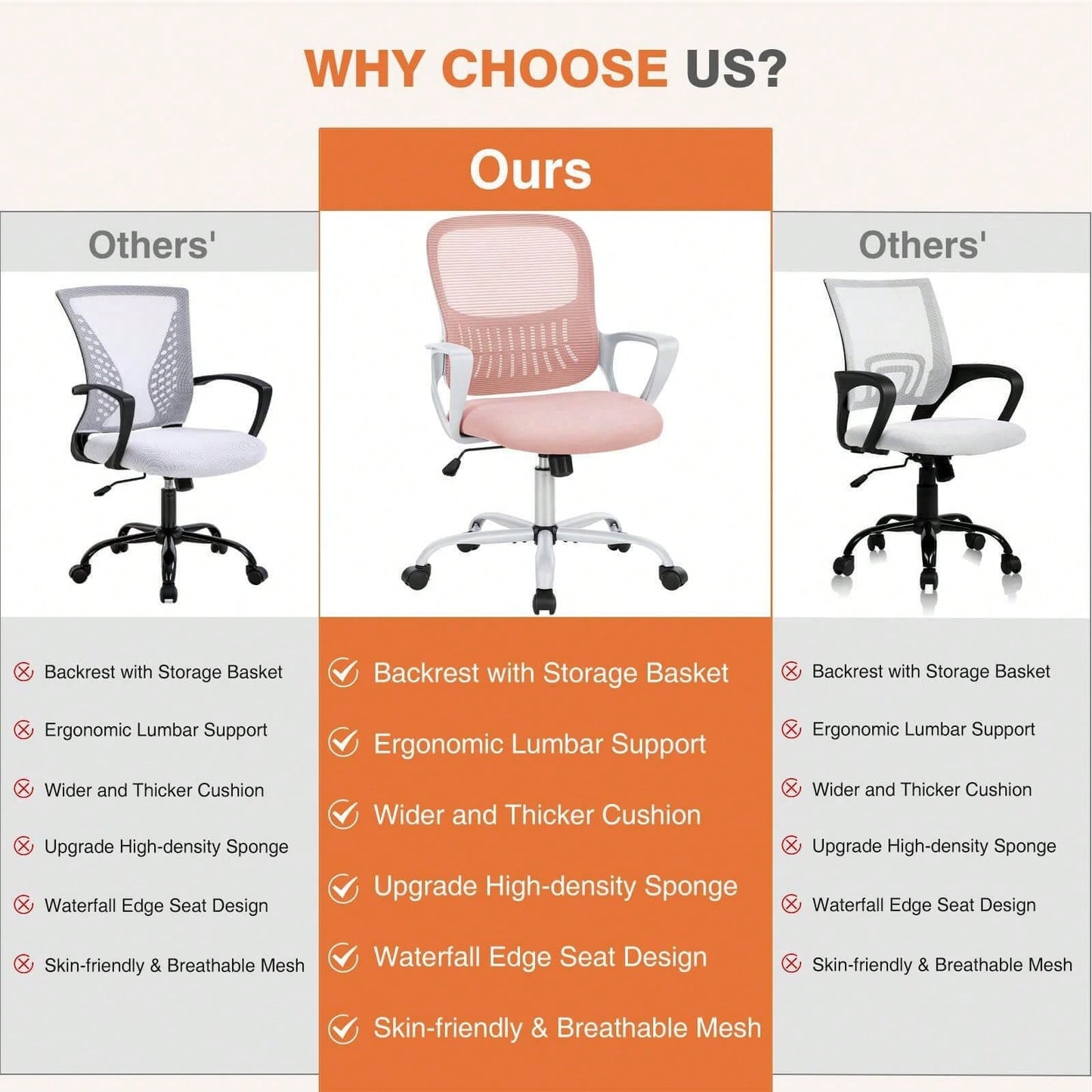 Mid-Back Task Chair With Lumbar Support,Pink