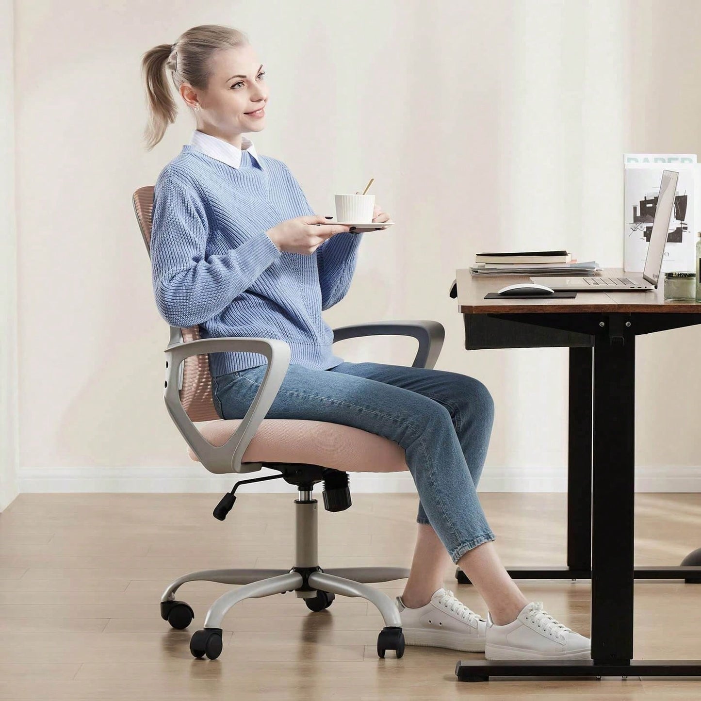 Mid-Back Task Chair With Lumbar Support,Pink