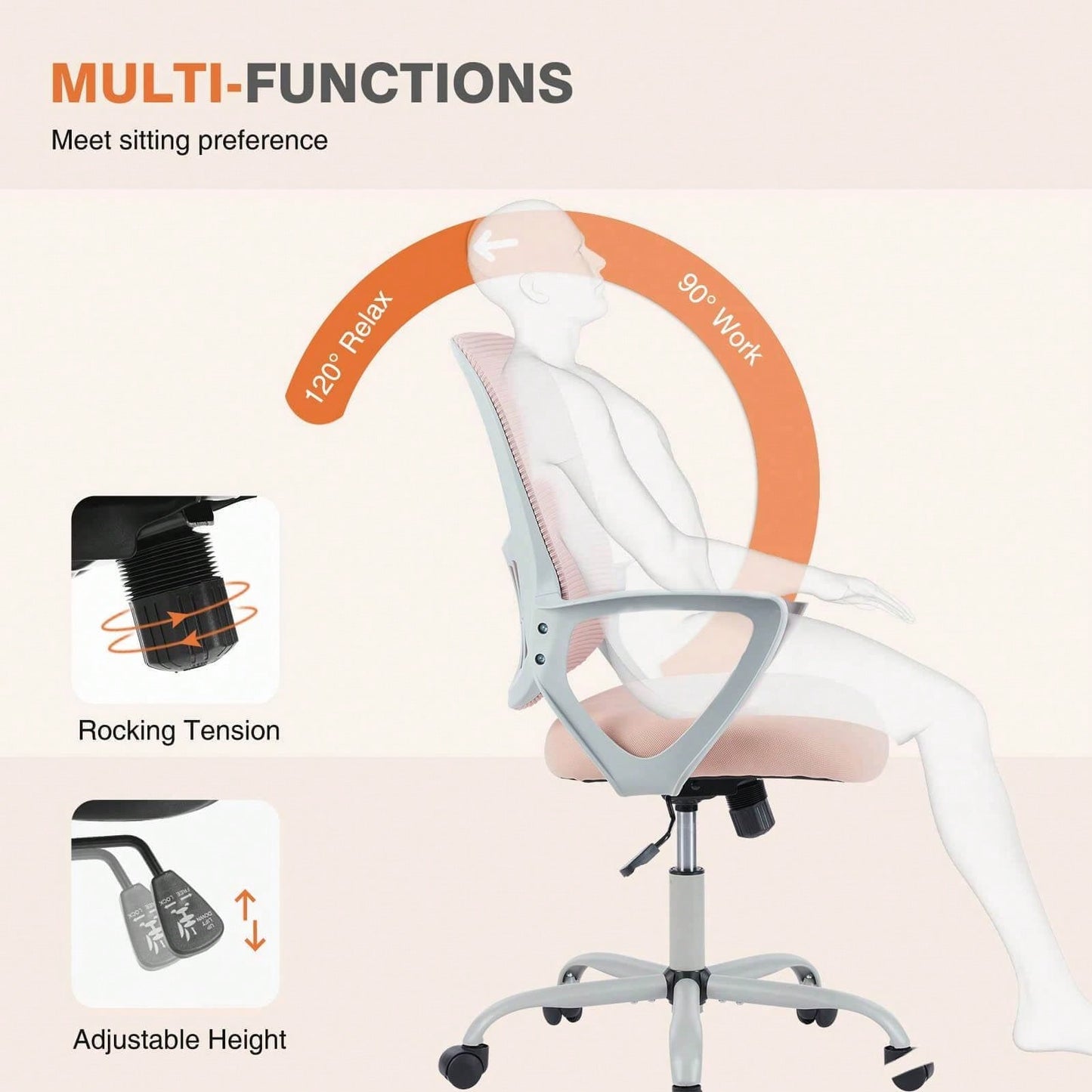Mid-Back Task Chair With Lumbar Support,Pink