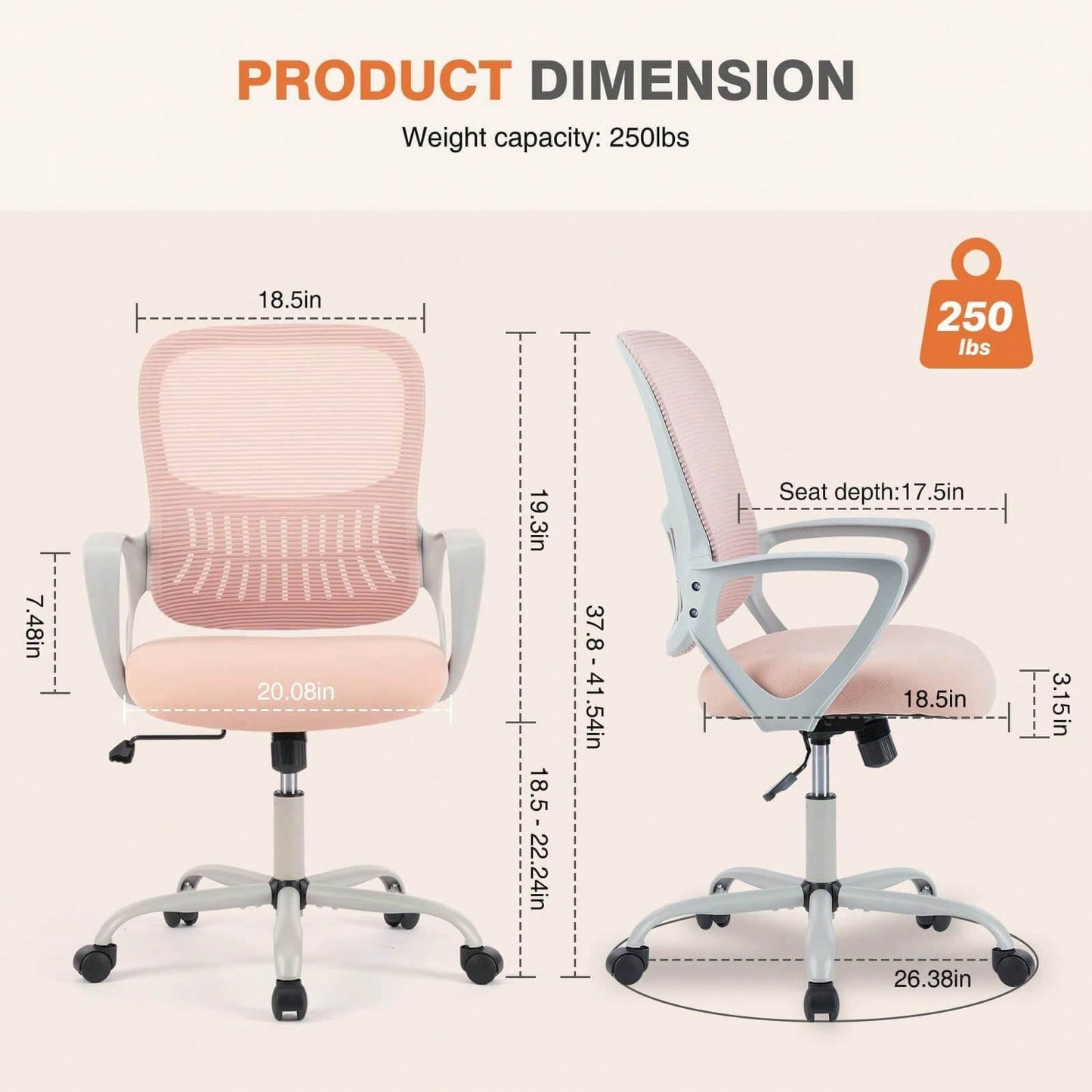 Mid-Back Task Chair With Lumbar Support,Pink