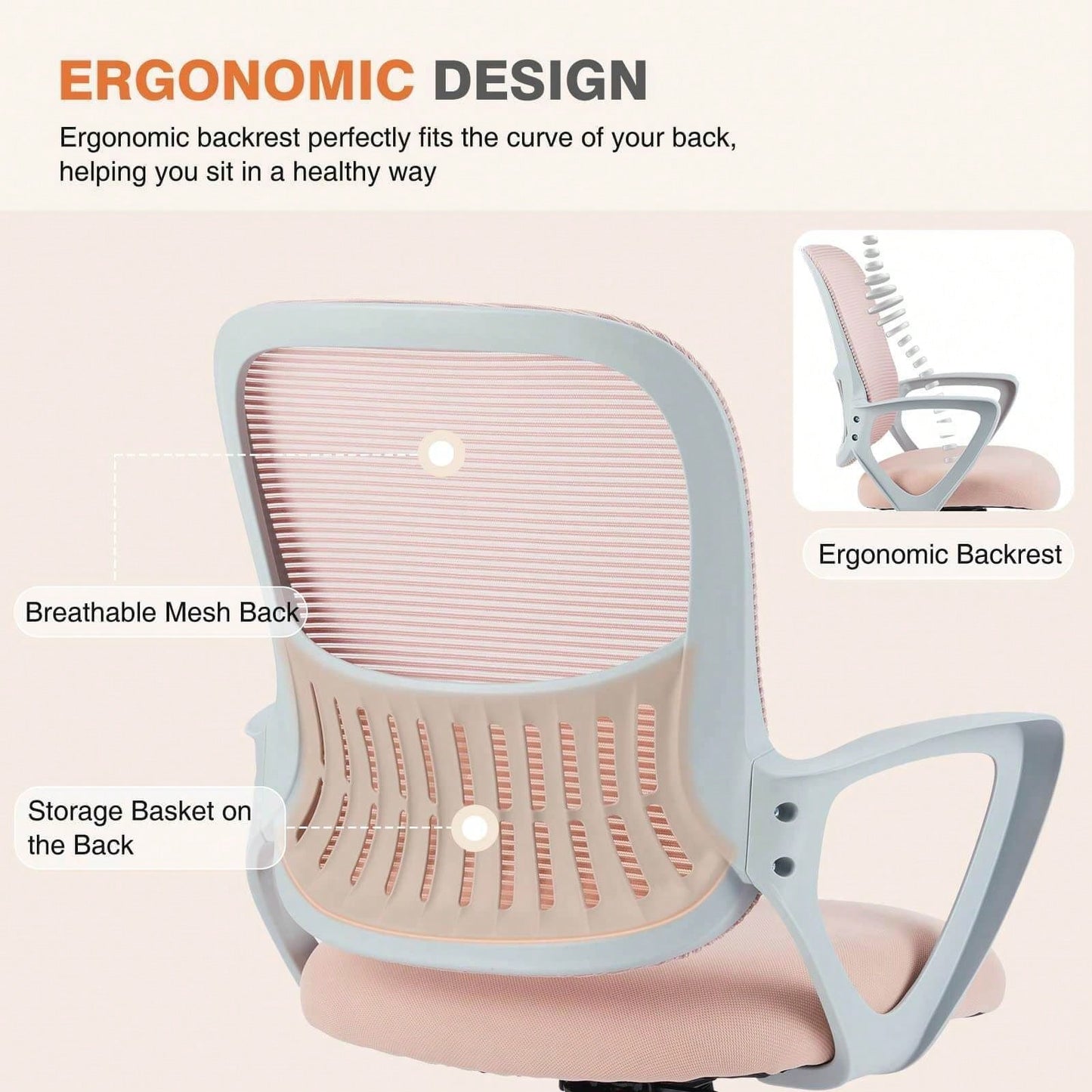 Mid-Back Task Chair With Lumbar Support,Pink