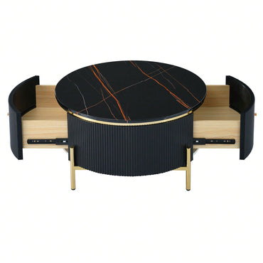 Modern Round Coffee Table With 2 Large Drawers Storage Accent Table (31.5'')