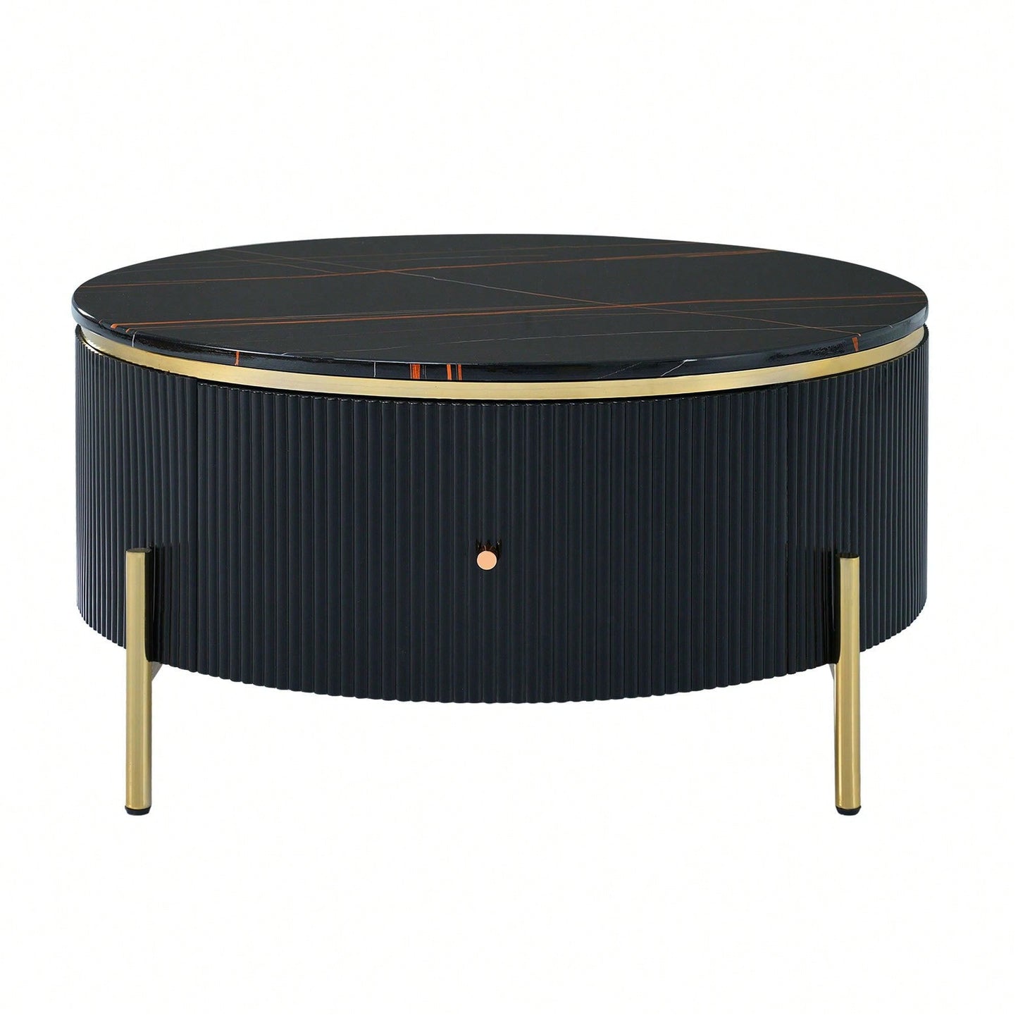 Modern Round Coffee Table With 2 Large Drawers Storage Accent Table (31.5'')