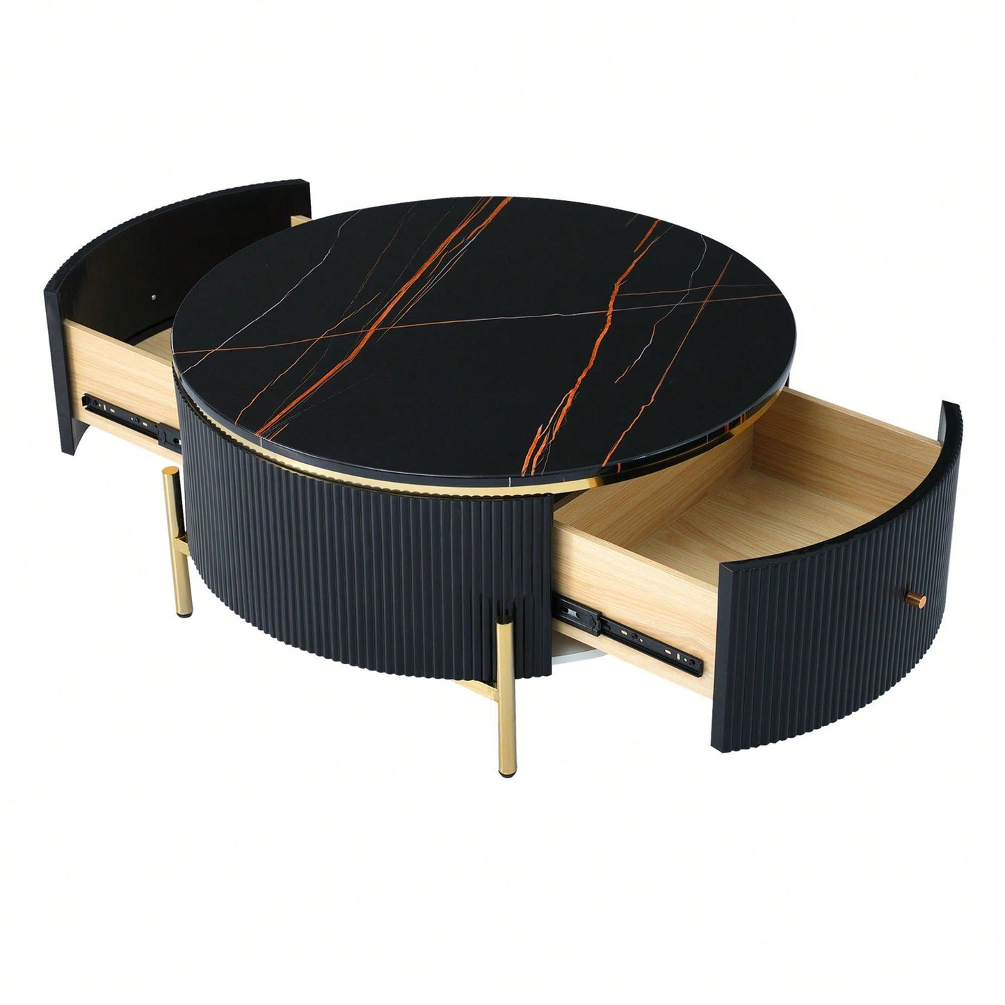 Modern Round Coffee Table With 2 Large Drawers Storage Accent Table (31.5'')