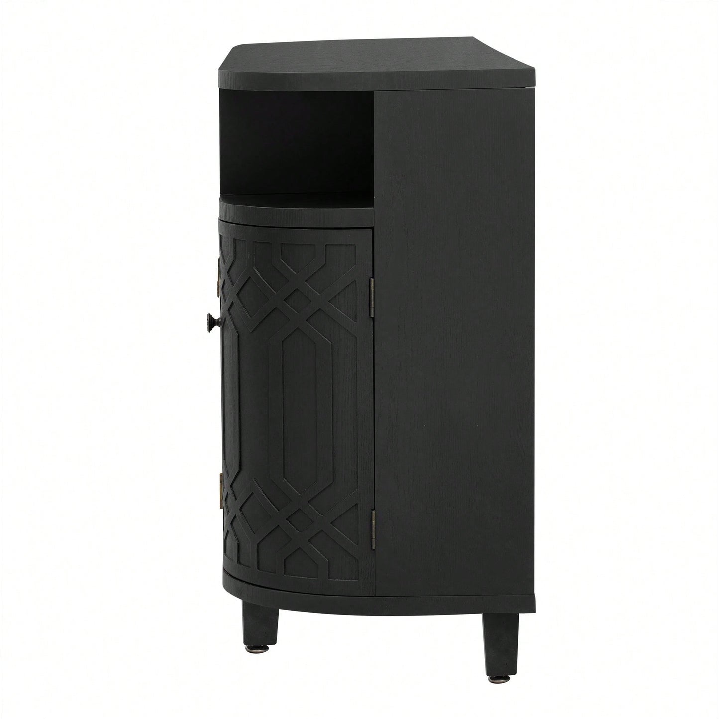 Curved Solid Wood Veneer Storage Cabinet with 4 Doors and Adjustable Shelves for Hallways and Studies