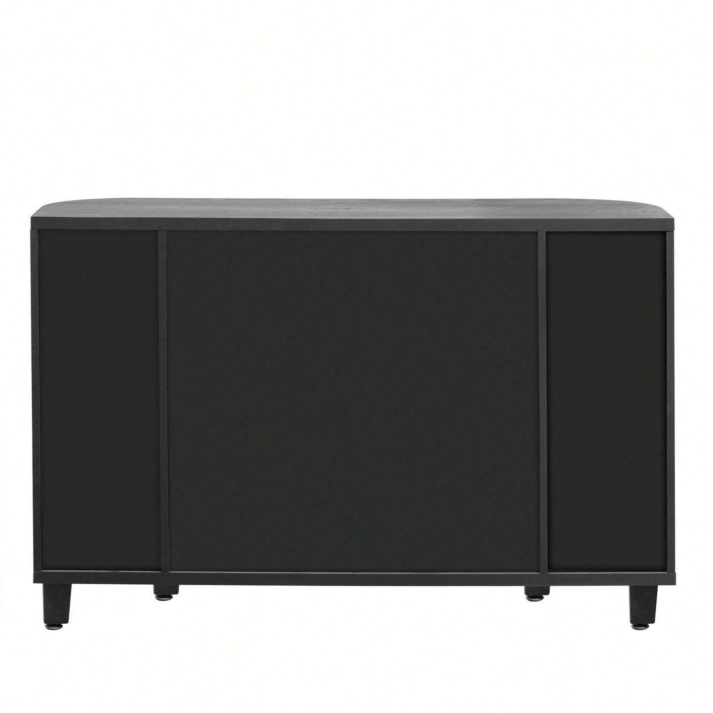 Curved Solid Wood Veneer Storage Cabinet with 4 Doors and Adjustable Shelves for Hallways and Studies
