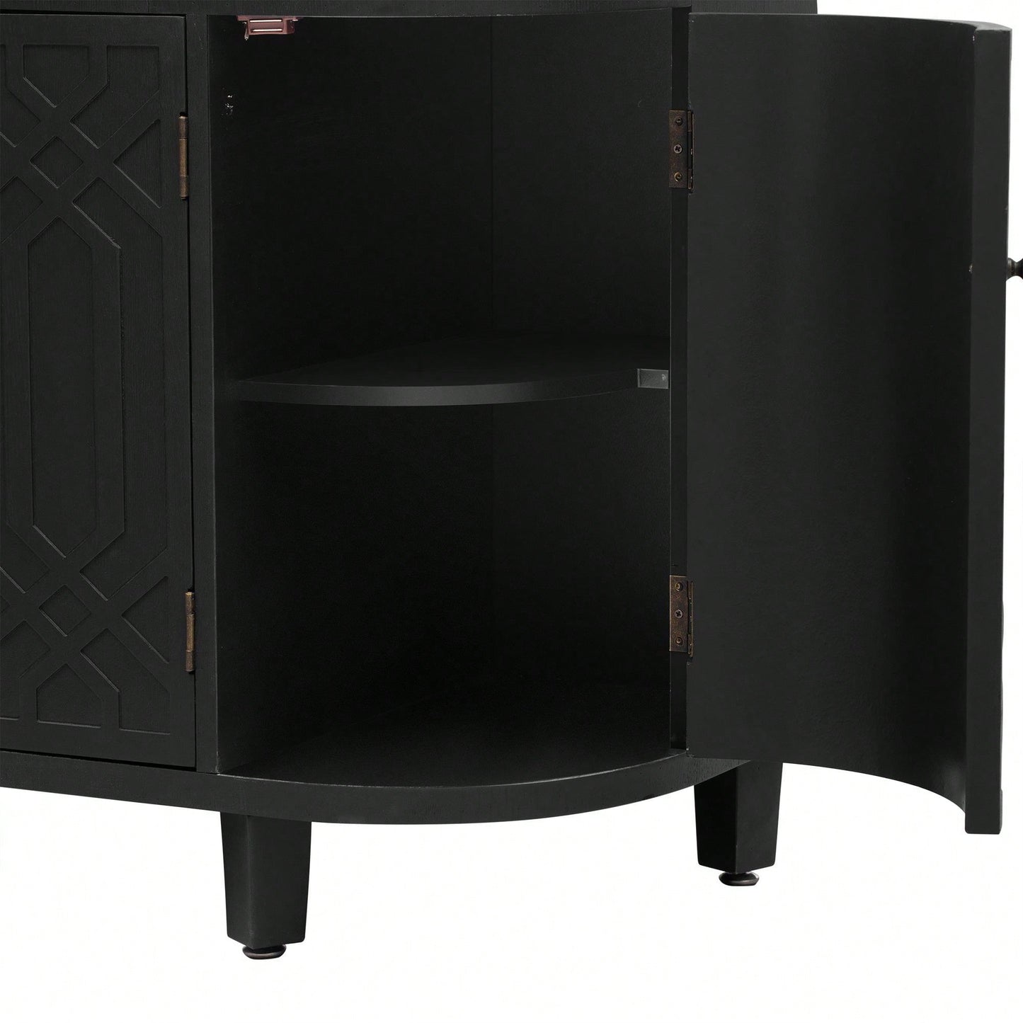 Curved Solid Wood Veneer Storage Cabinet with 4 Doors and Adjustable Shelves for Hallways and Studies