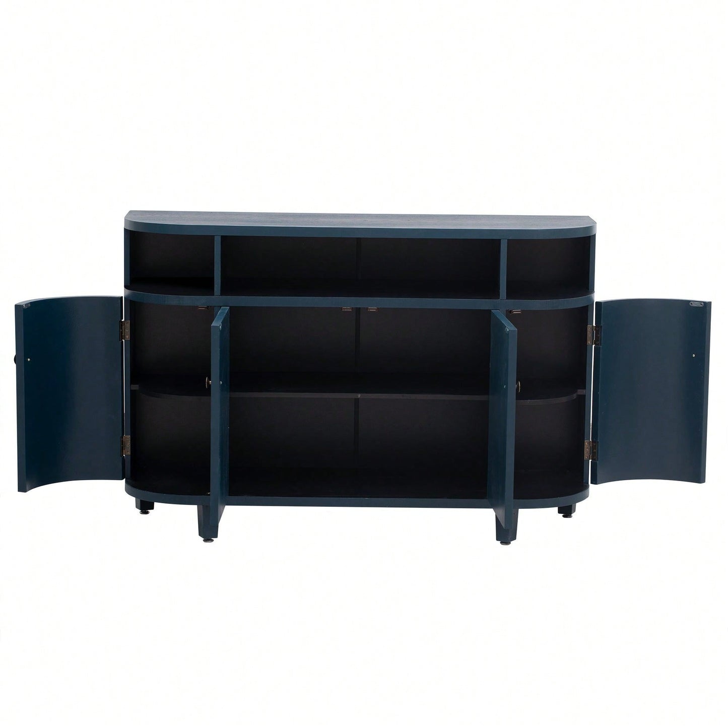 Curved Solid Wood Veneer Storage Cabinet with 4 Doors and Adjustable Shelves for Hallways and Studies