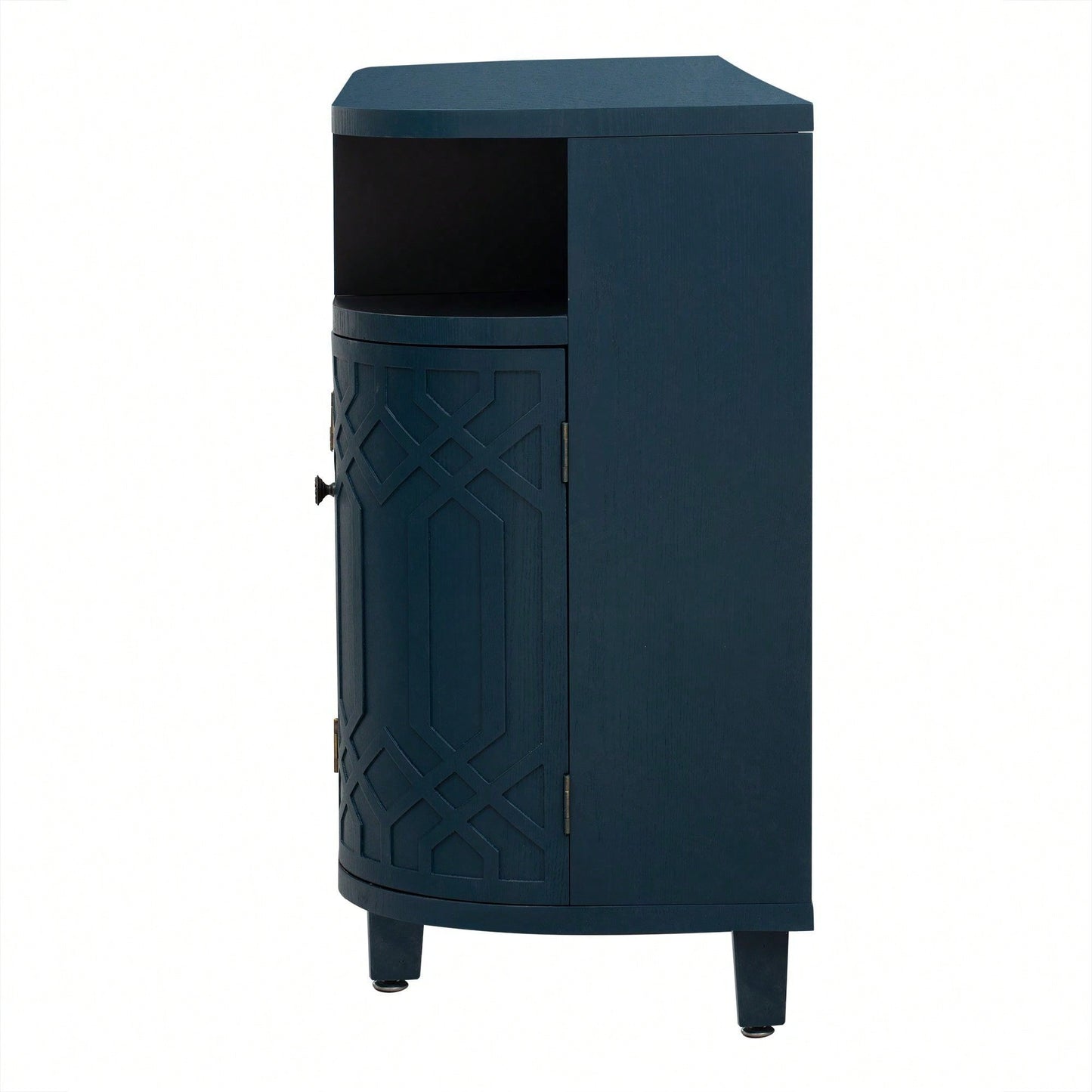 Curved Solid Wood Veneer Storage Cabinet with 4 Doors and Adjustable Shelves for Hallways and Studies