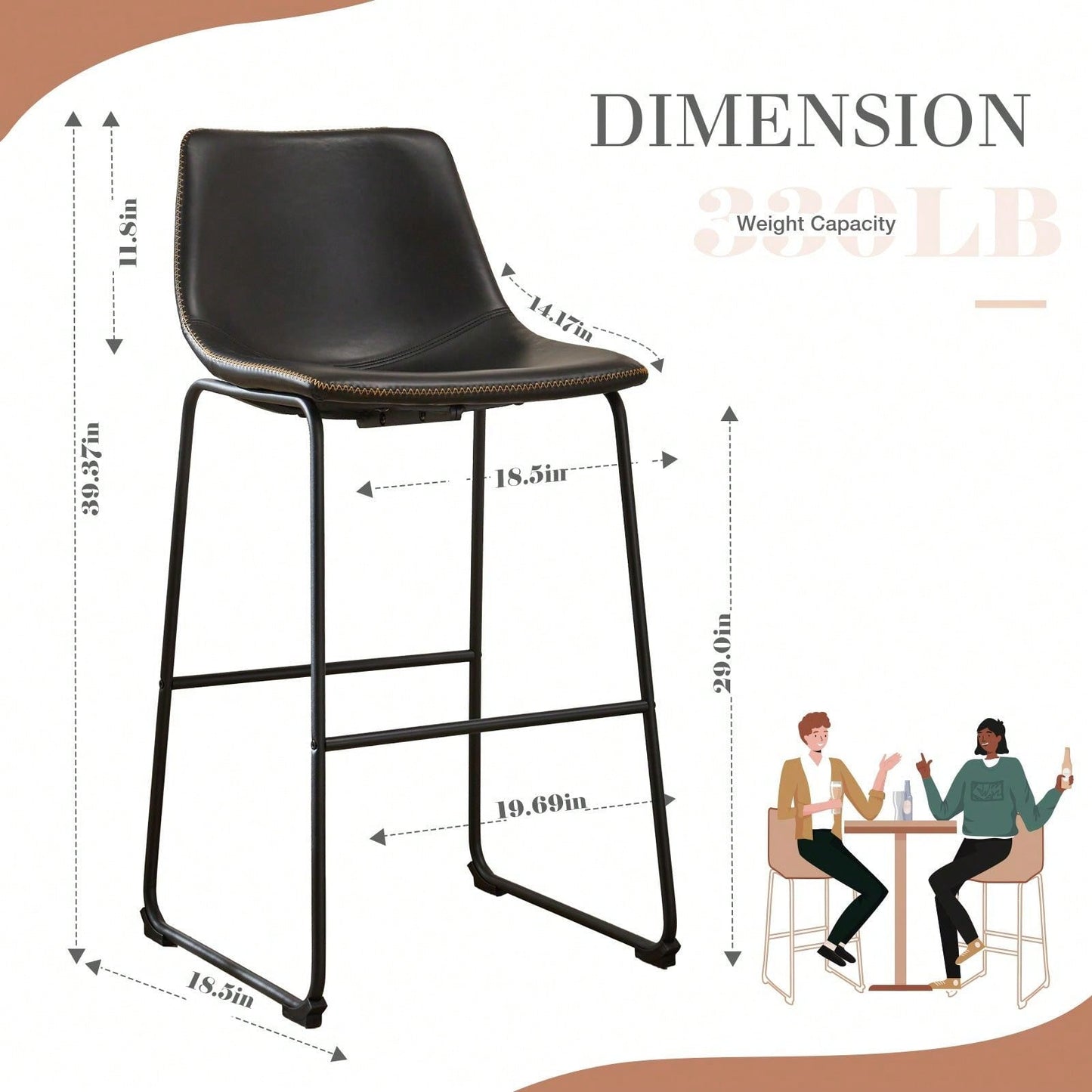 Set Of 2, 30 Inch Leather Counter Height Bar Stools