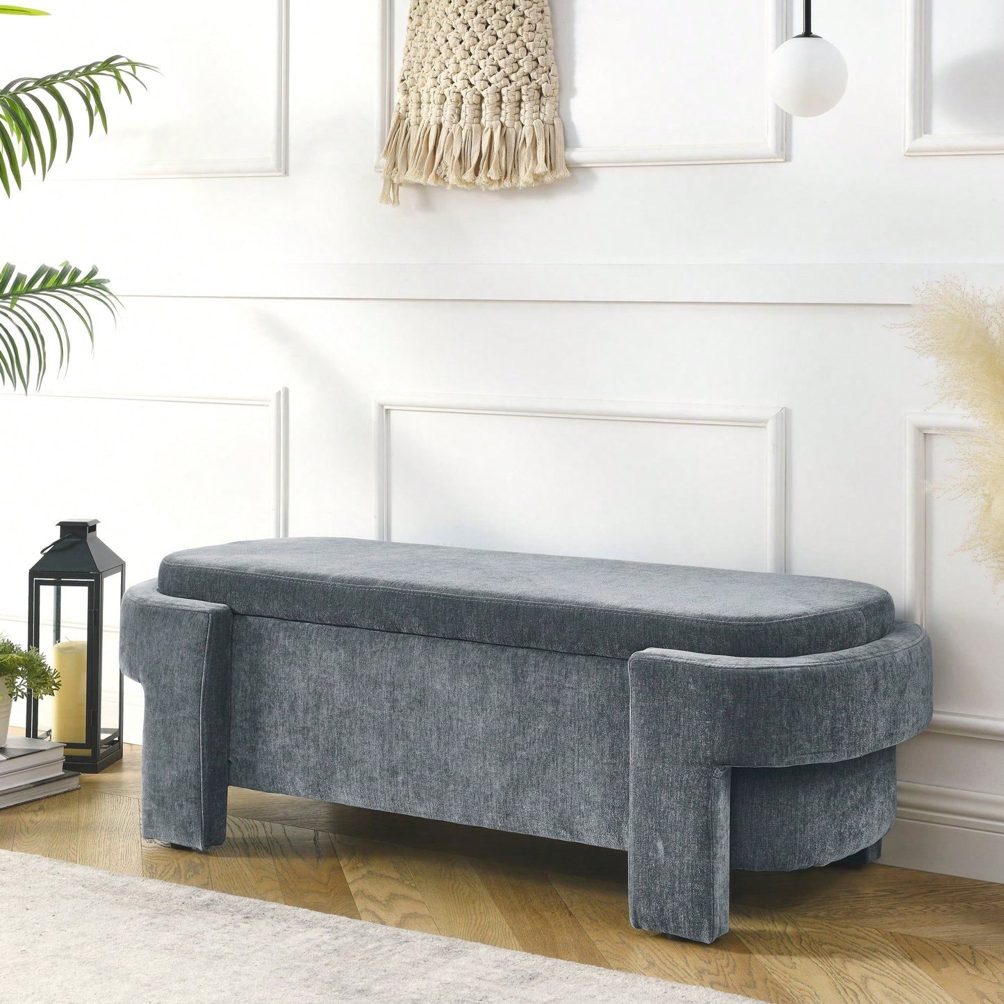 Large Storage Entry Bench With Soft Chenille Upholstery And Quality Foam, Grey