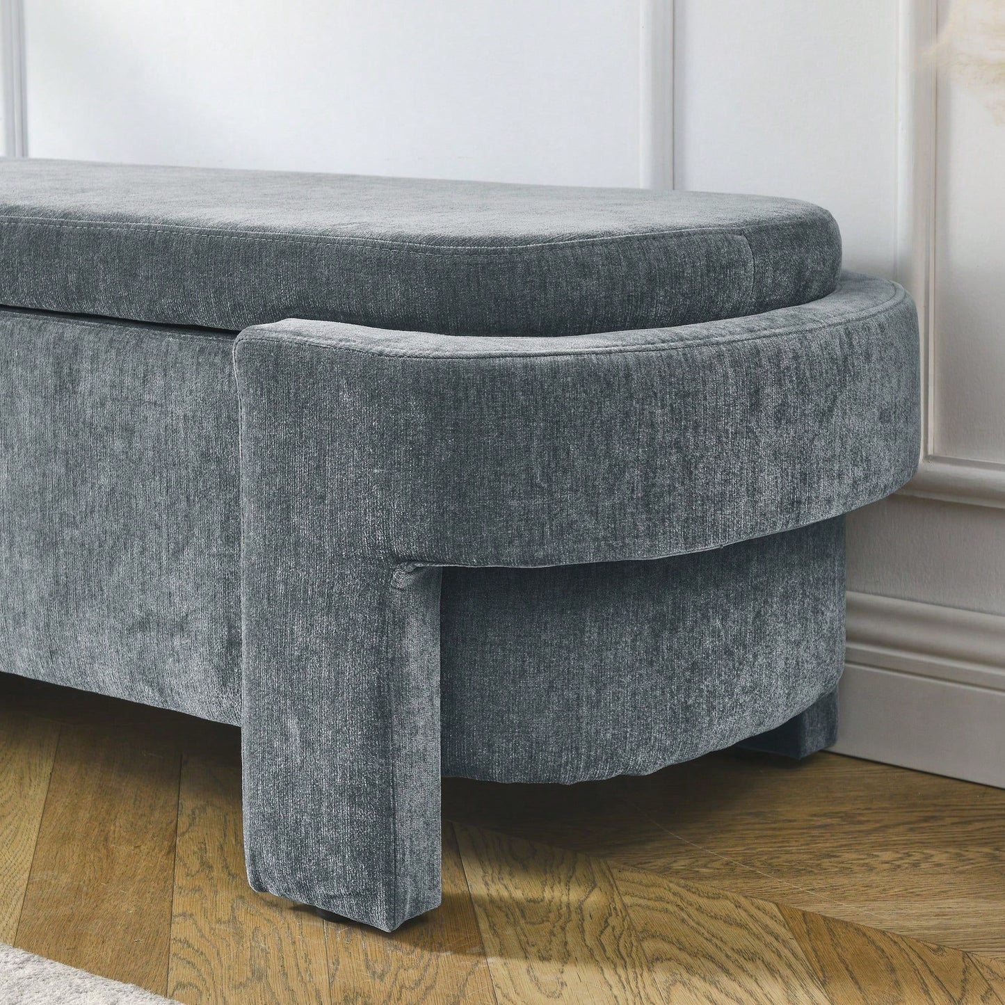 Large Storage Entry Bench With Soft Chenille Upholstery And Quality Foam, Grey