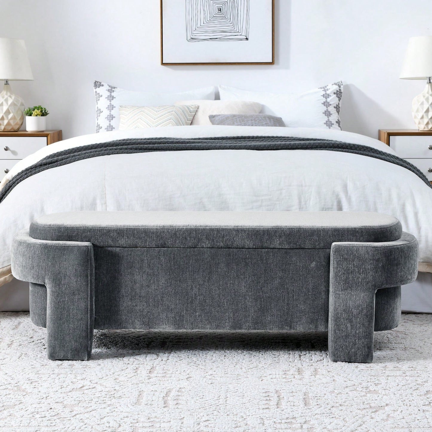 Large Storage Entry Bench With Soft Chenille Upholstery And Quality Foam, Grey