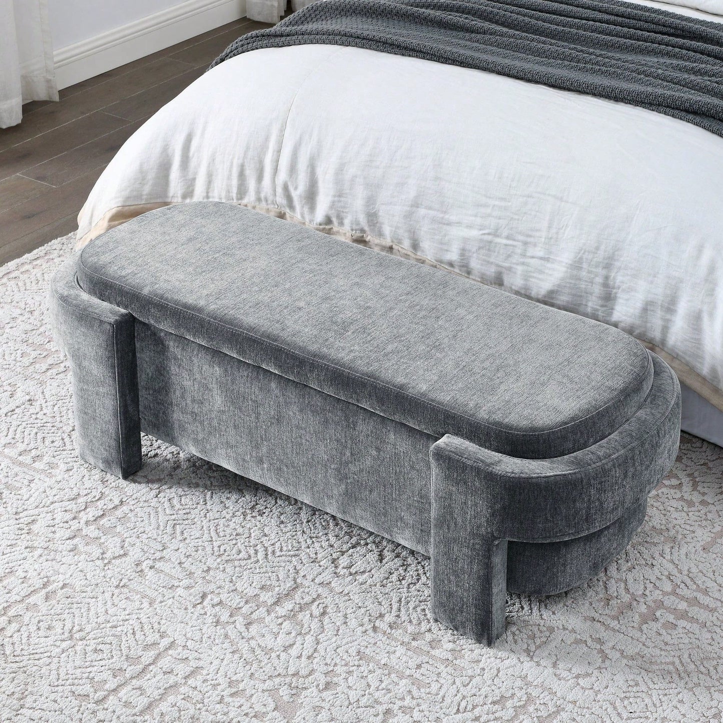 Large Storage Entry Bench With Soft Chenille Upholstery And Quality Foam, Grey