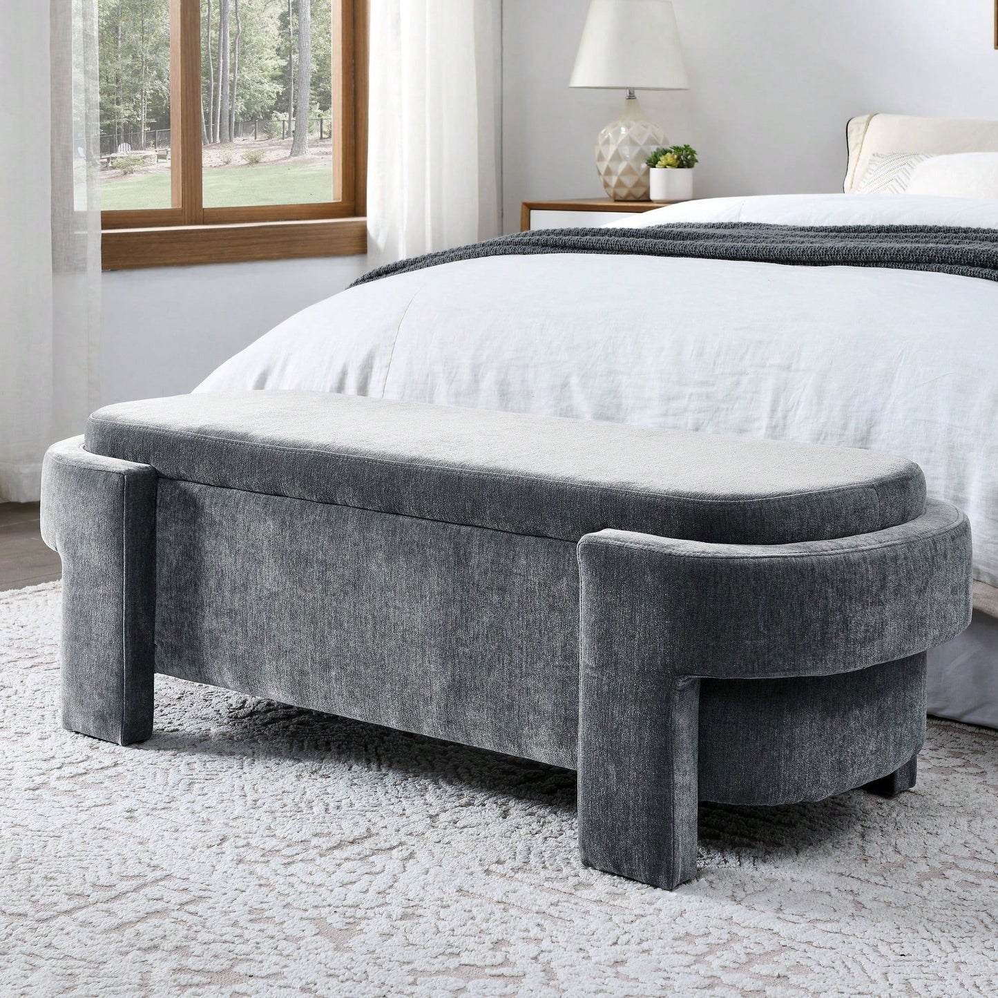 Large Storage Entry Bench With Soft Chenille Upholstery And Quality Foam, Grey