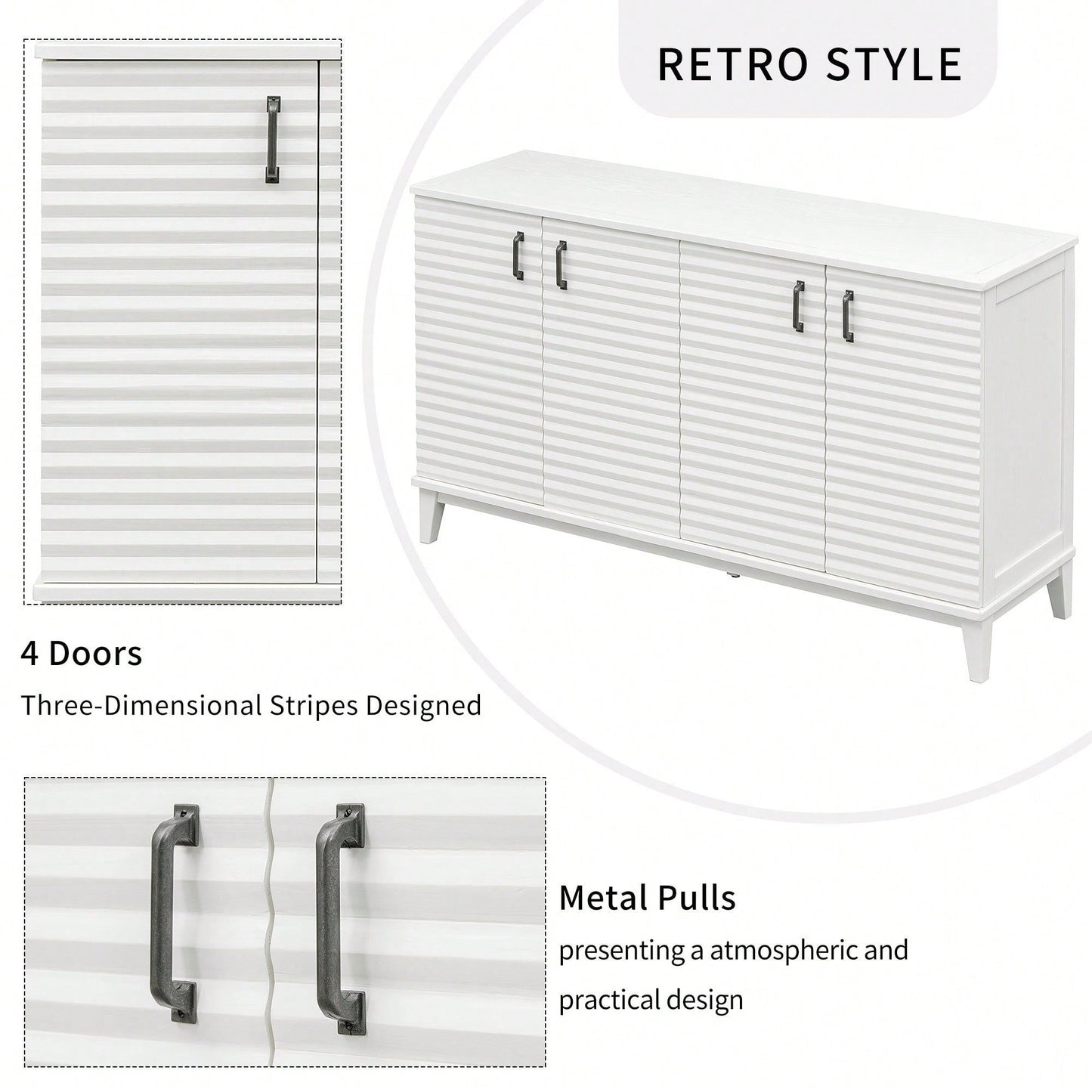 4 Door Large Storage Buffet With Adjustable Shelves And Metal Handles For Kitchen, Living Room, Dining Room