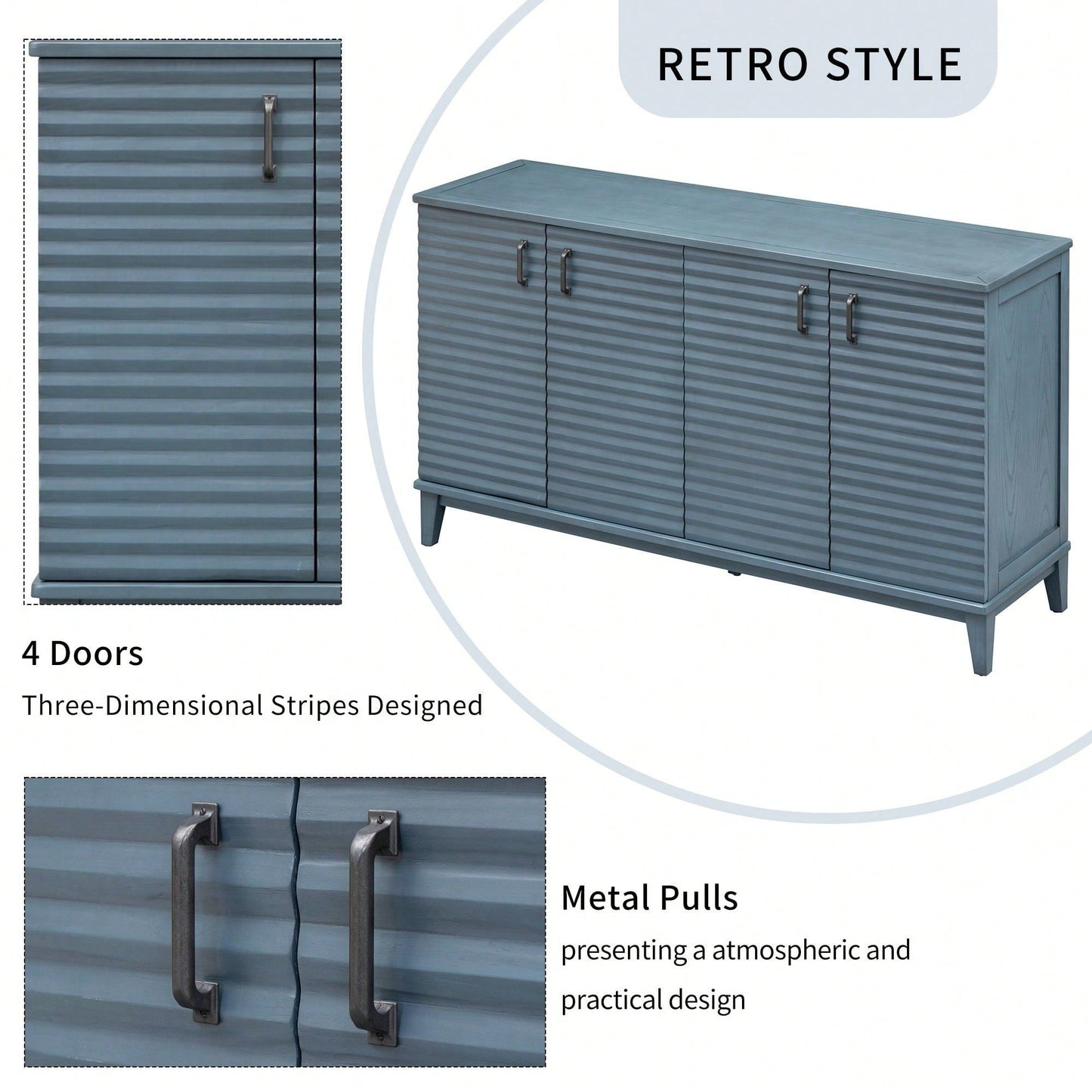 4 Door Large Storage Buffet With Adjustable Shelves And Metal Handles For Kitchen, Living Room, Dining Room