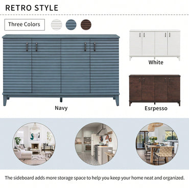 4 Door Large Storage Buffet With Adjustable Shelves And Metal Handles For Kitchen, Living Room, Dining Room
