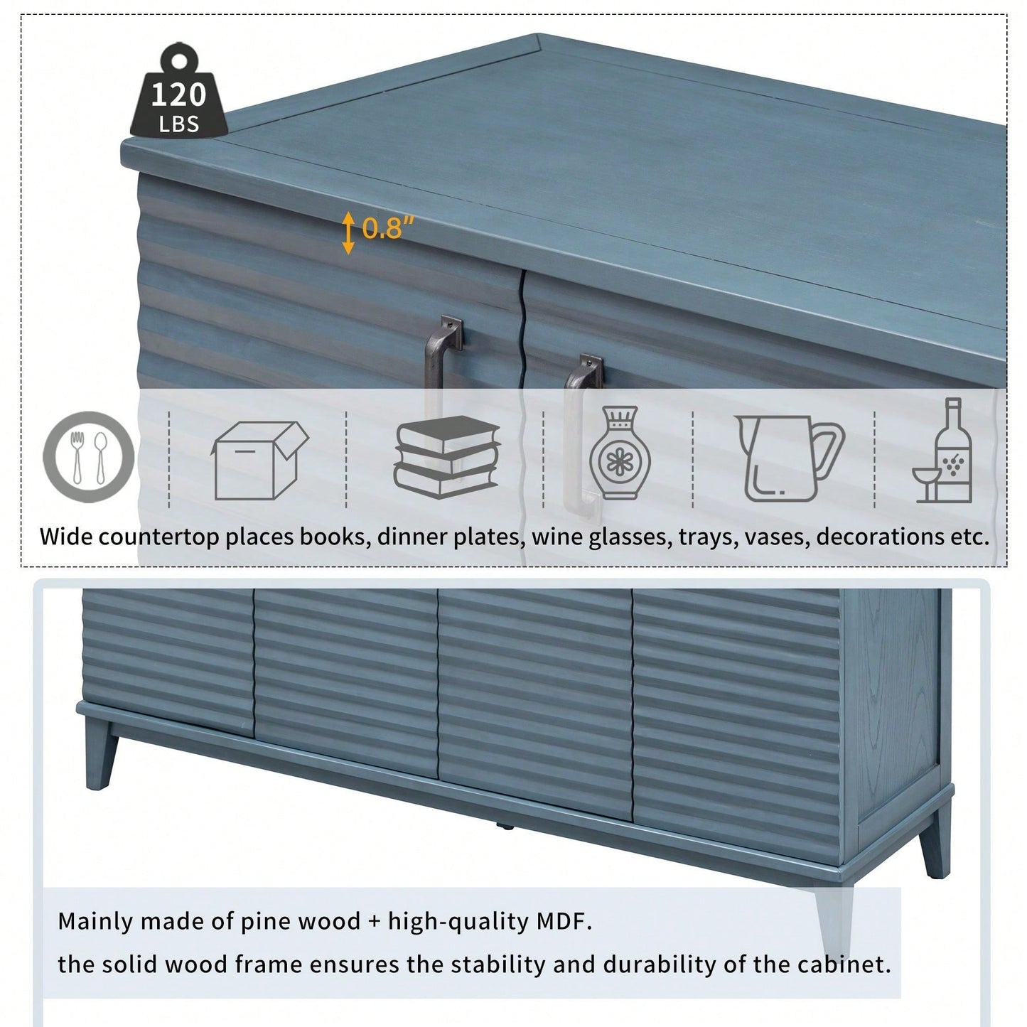 4 Door Large Storage Buffet With Adjustable Shelves And Metal Handles For Kitchen, Living Room, Dining Room