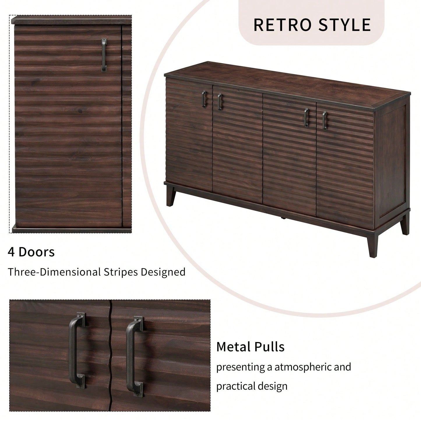 4 Door Large Storage Buffet With Adjustable Shelves And Metal Handles For Kitchen, Living Room, Dining Room