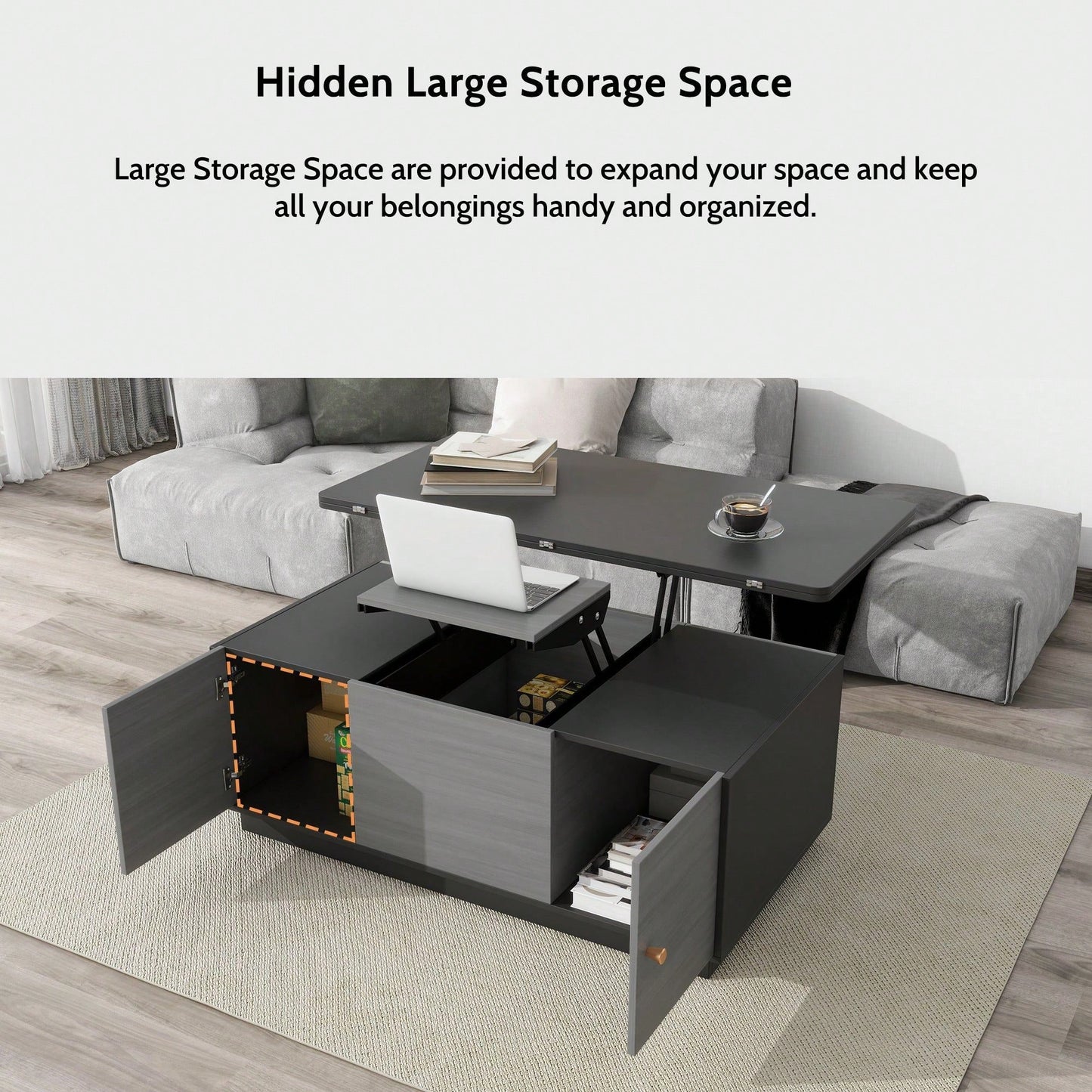 Multi-Functional Rectangle Lift-Top Coffee Table Extendable With Storage