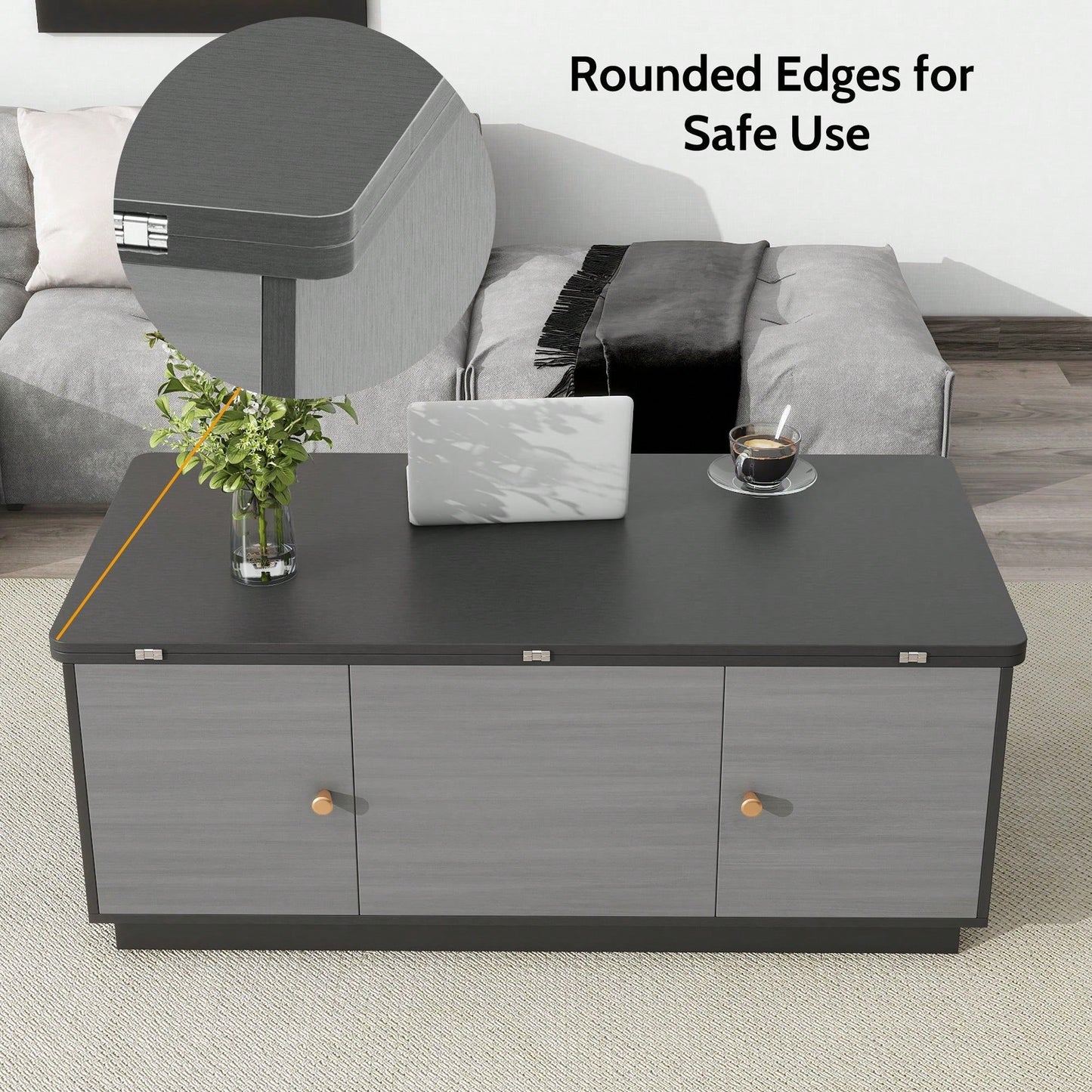 Multi-Functional Rectangle Lift-Top Coffee Table Extendable With Storage