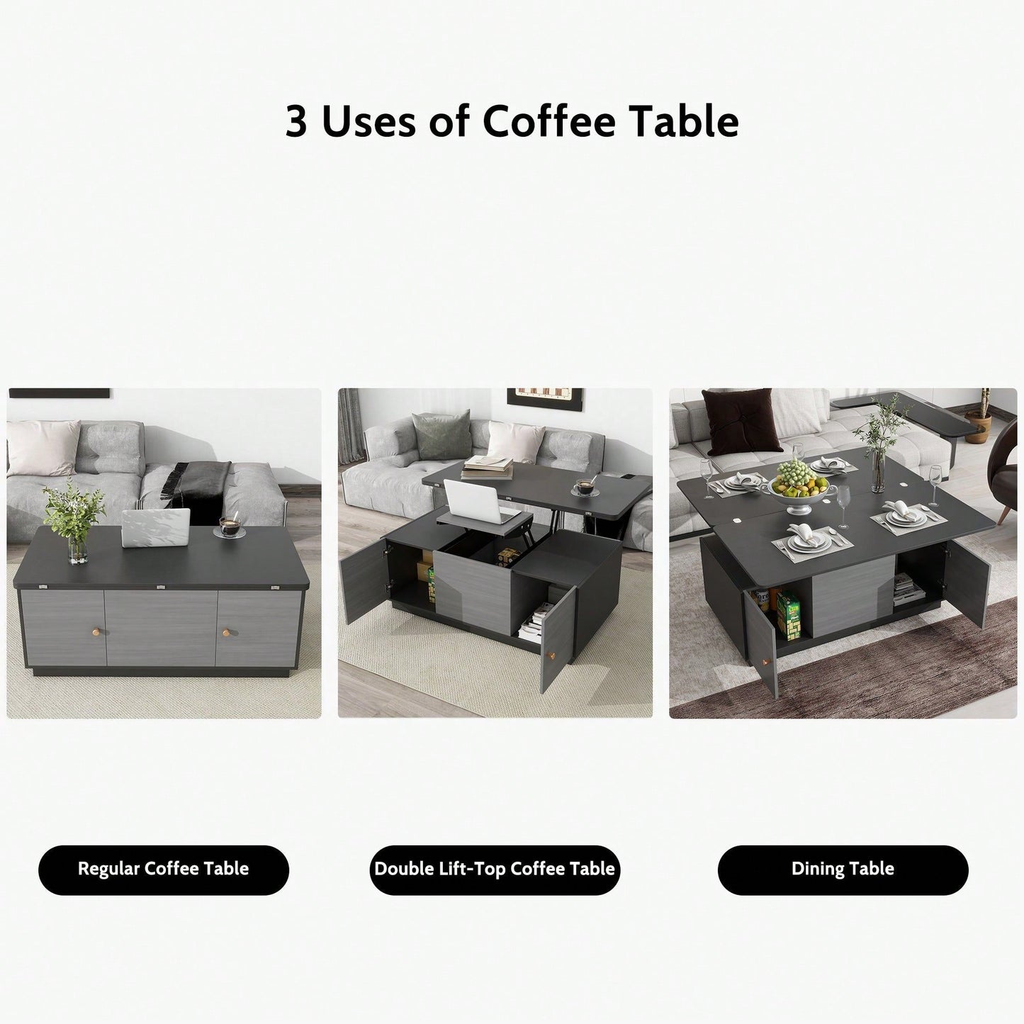 Multi-Functional Rectangle Lift-Top Coffee Table Extendable With Storage