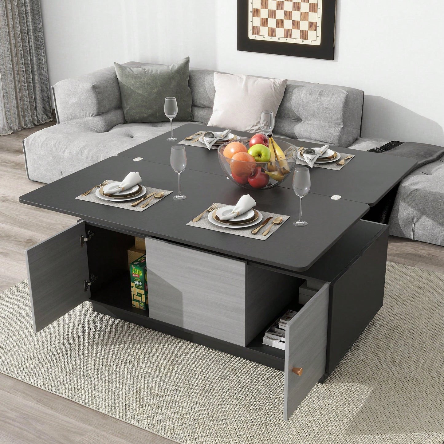 Multi-Functional Rectangle Lift-Top Coffee Table Extendable With Storage