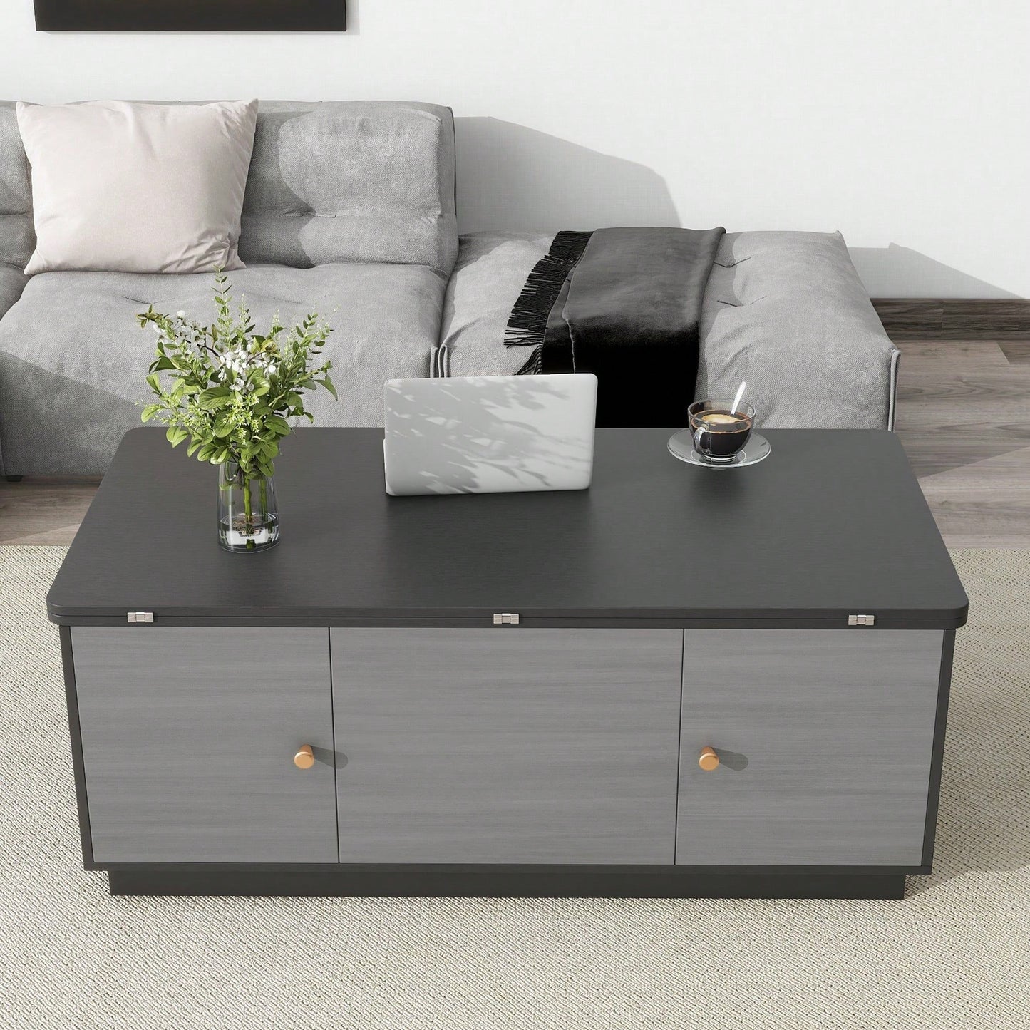 Multi-Functional Rectangle Lift-Top Coffee Table Extendable With Storage