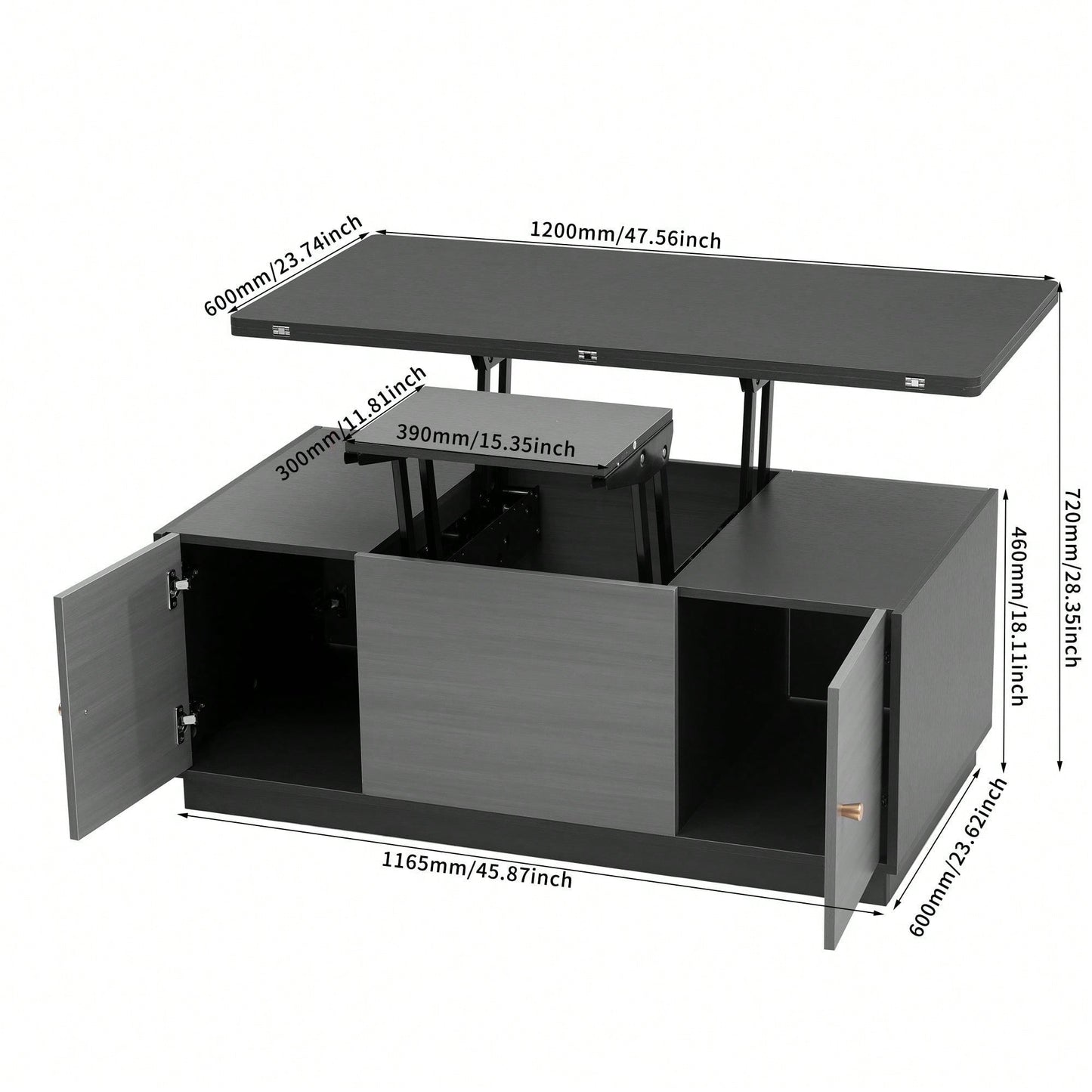 Multi-Functional Rectangle Lift-Top Coffee Table Extendable With Storage