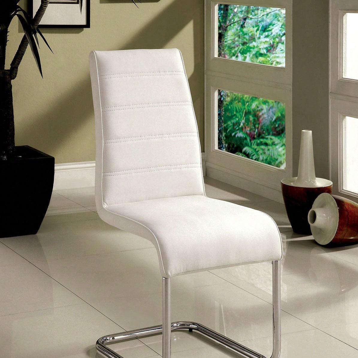 Set Of 2 Chairs Kitchen Dining Room Metal Chrome Legs, Contemporary Padded Leatherette