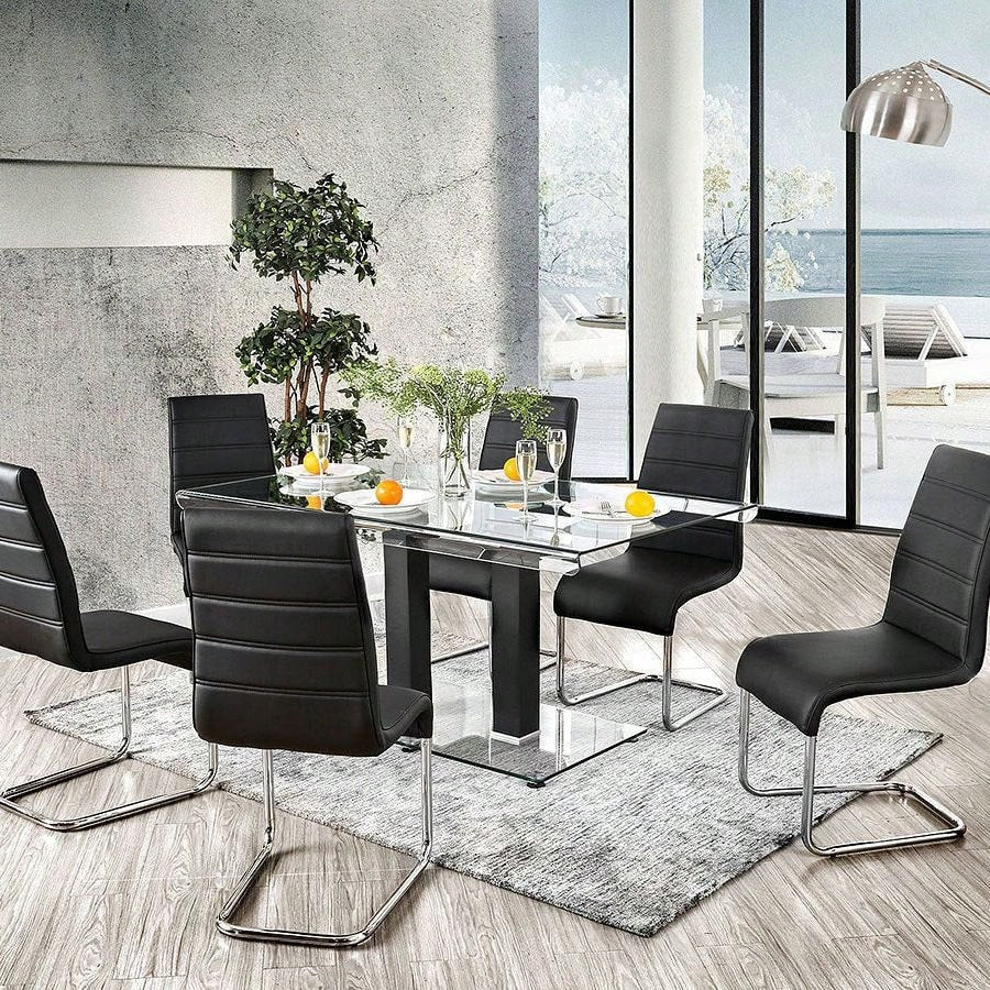 Set Of 2 Chairs Kitchen Dining Room Metal Chrome Legs, Contemporary Padded Leatherette