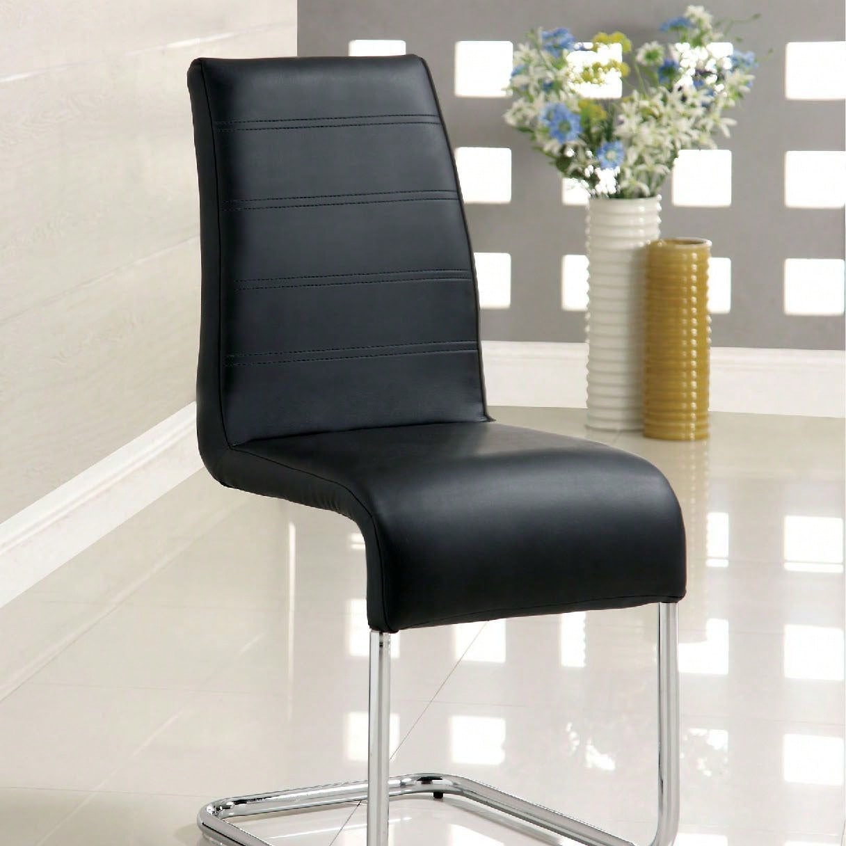 Set Of 2 Chairs Kitchen Dining Room Metal Chrome Legs, Contemporary Padded Leatherette